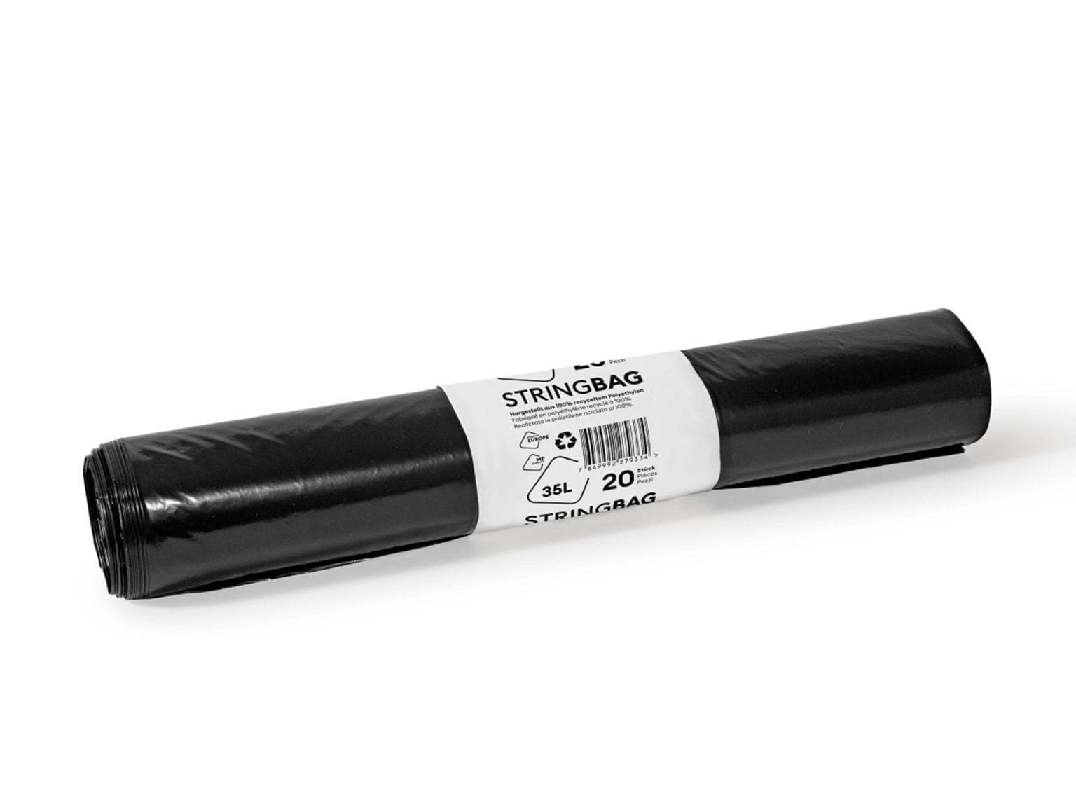 Sacchi per la spazzatura 35 L neri, OKP, riciclati 300/270 x 700 mm, con cinghia di chiusura