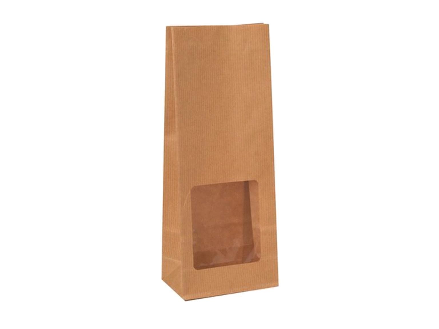 Sachet à fond plat en papier kraft brun, à nervures serrées, 105+ 65 x 270 mm, 500 g,
