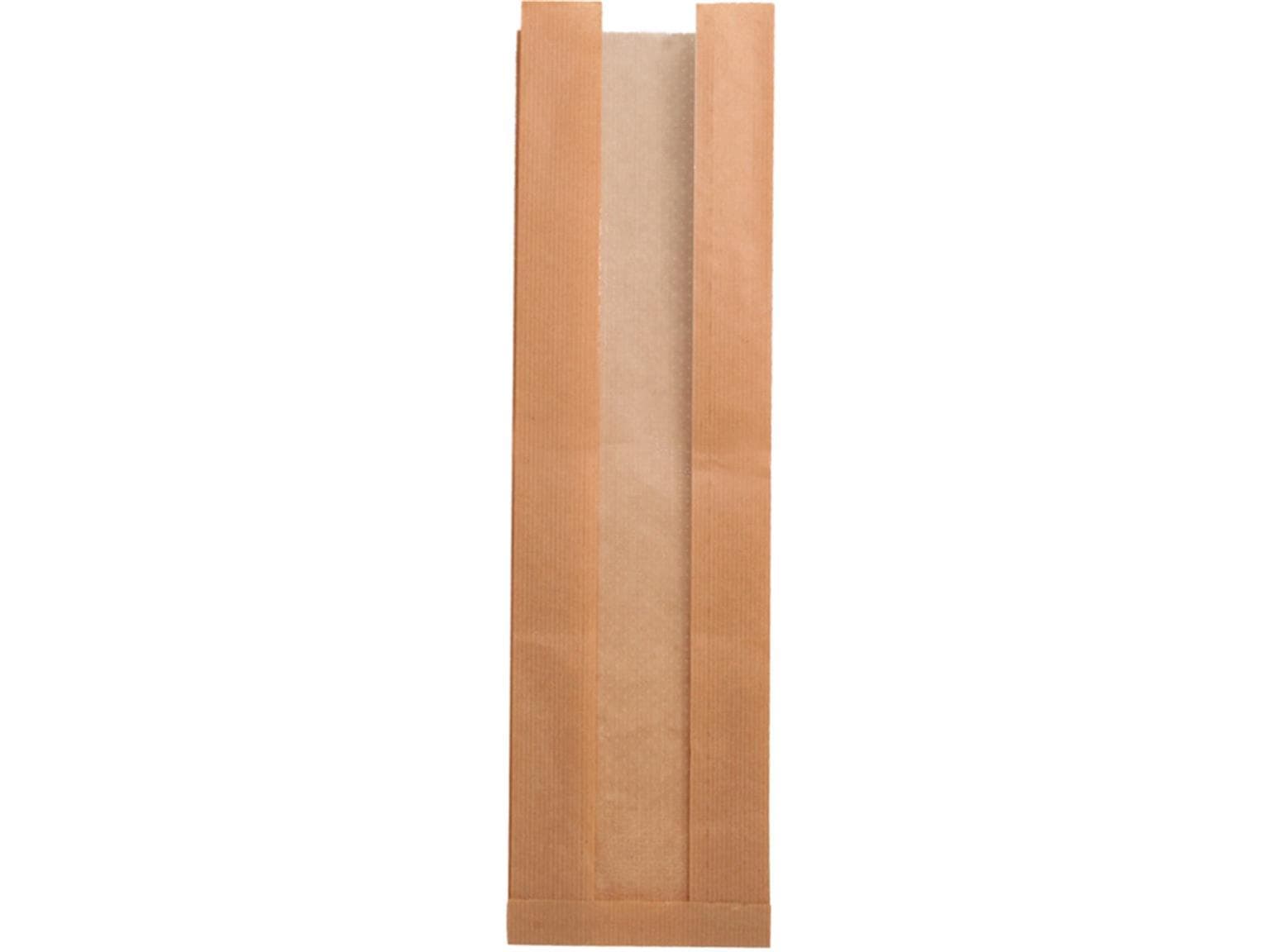 Sichtstreifenbeutel aus braunem Kraft- papier enggerippt, 12 x 6 x 45 cm,