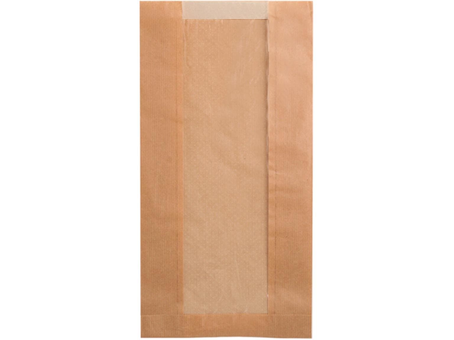 Sacchetto trasparente in carta kraft marrone, a coste strette, 20 x 9 x 38 cm,