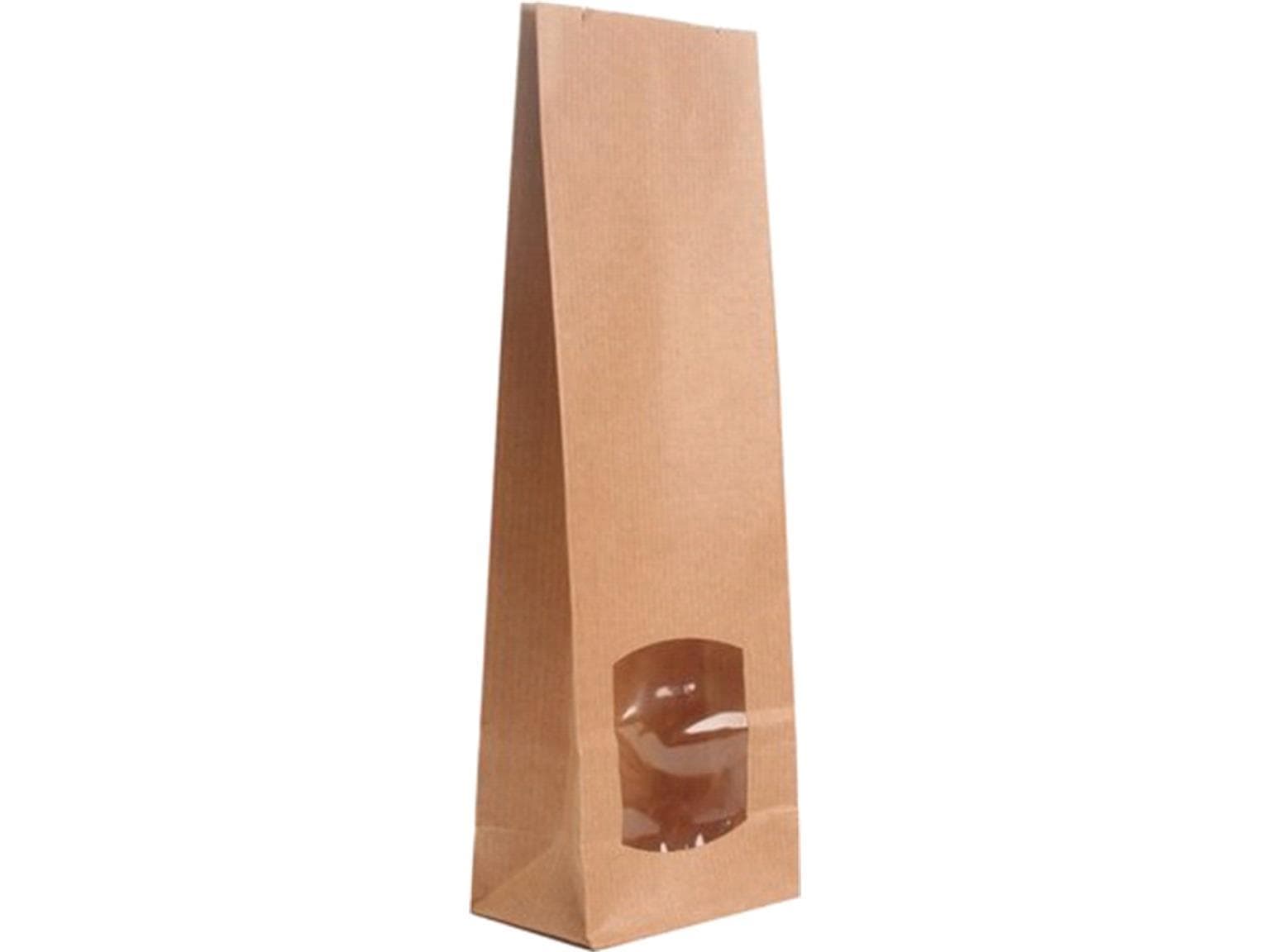 Sachet à fond plat en papier kraft brun, à nervures serrées, 80 + 50 x 190 mm, 200 g,