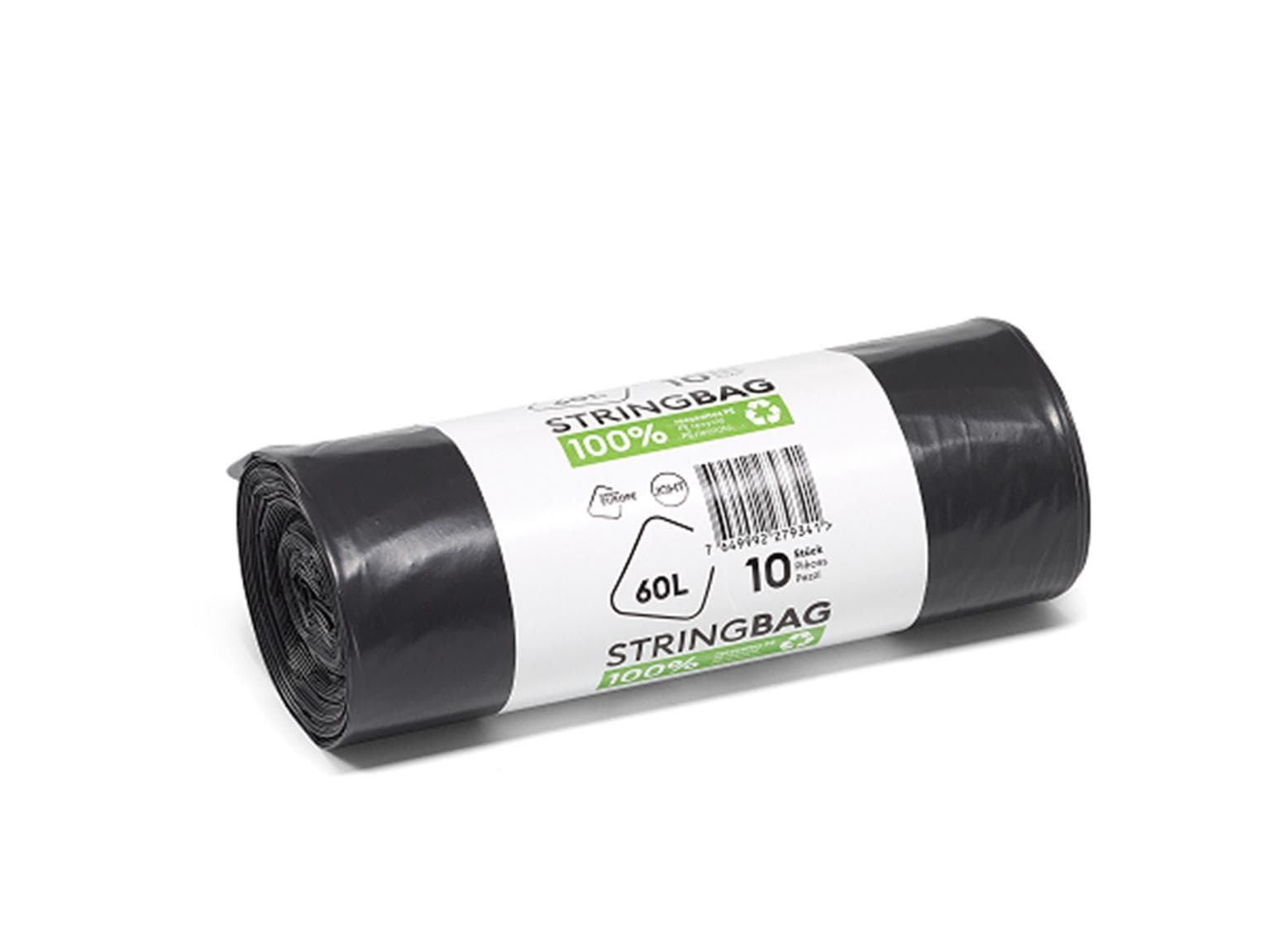 Sacchi per la spazzatura da riciclaggio Budget da 60 litri, 300/270 x 1.000 mm, con fascia di chiusura