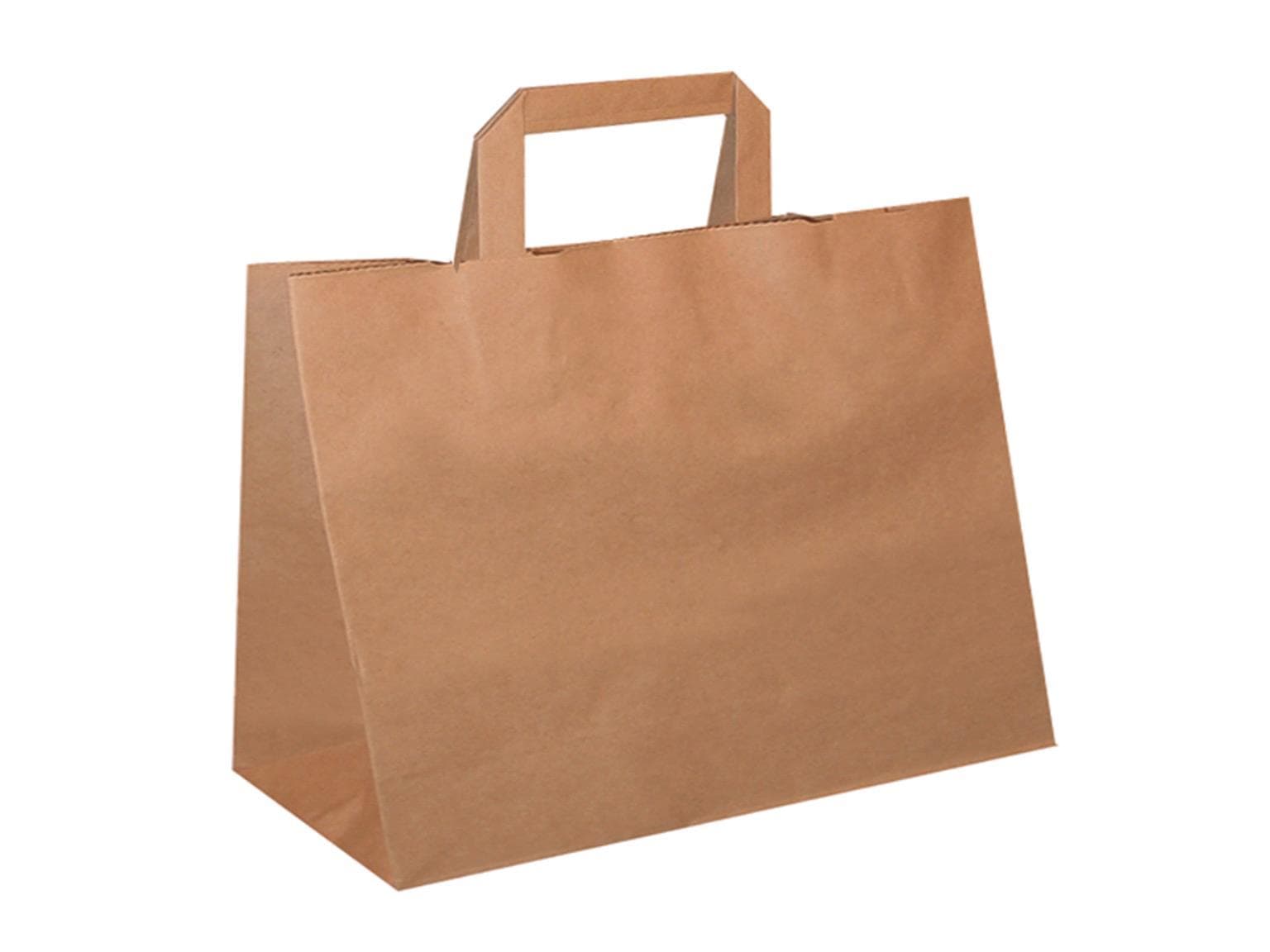 Sacchetti di carta da asporto in carta kraft marrone 70 gm2, 26 + 17 x 25 cm,