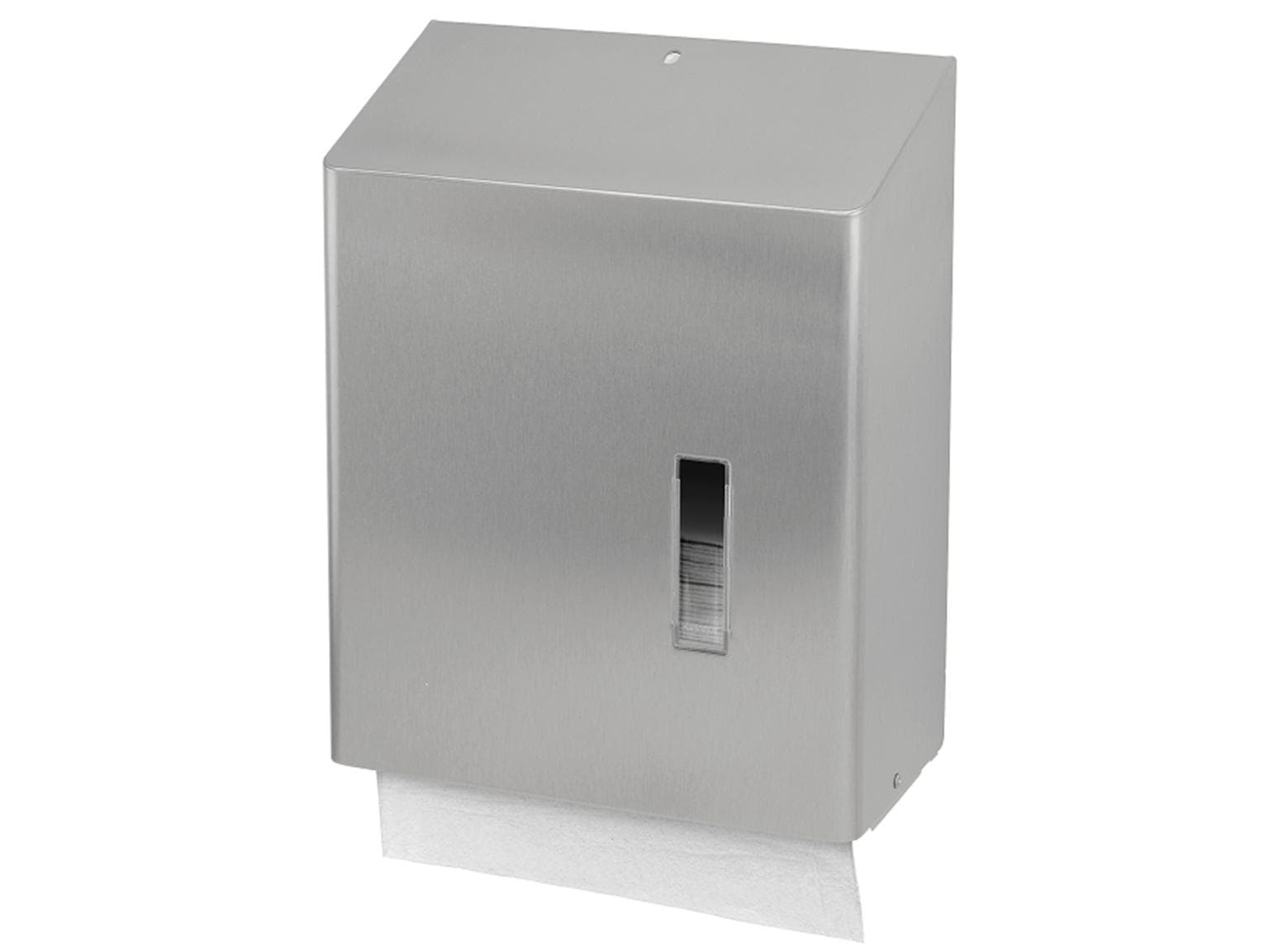 Distributeur de serviettes pliées SanTral HSU 31E, en acier inoxydable, classique, avec fenêtre de visualisation pour