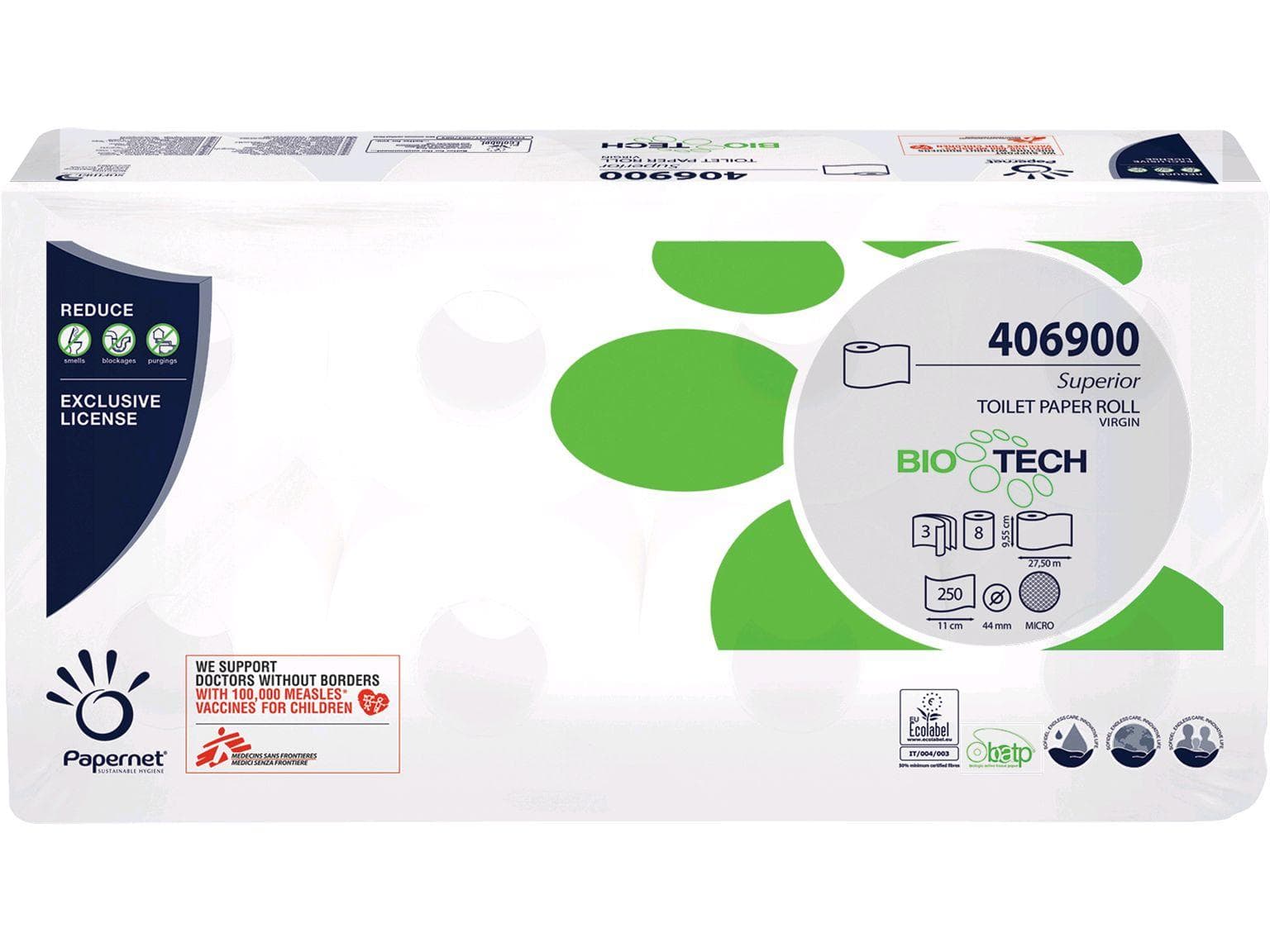 WC-Papier Superior Bio-Tech, Zellstoff 3-lagig, weiss, 250 Coupons
