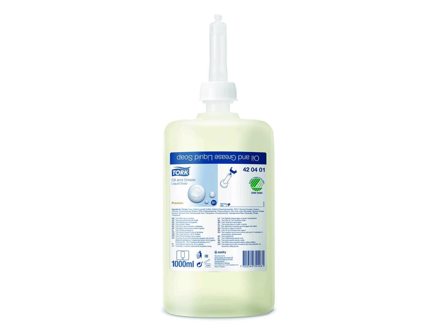 Savon liquide Tork Premium, bouteille de 1 litre, blanc, dégraissant, non parfumé