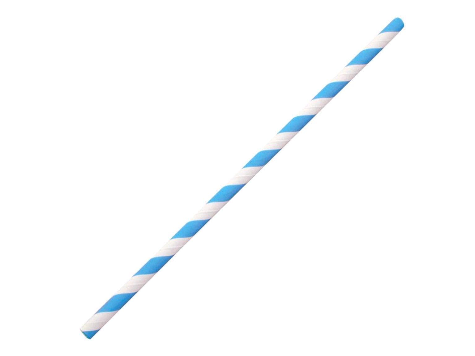 Pailles en papier droites, ø 6 mm, longueur 195 mm, couleur bleu/blanc