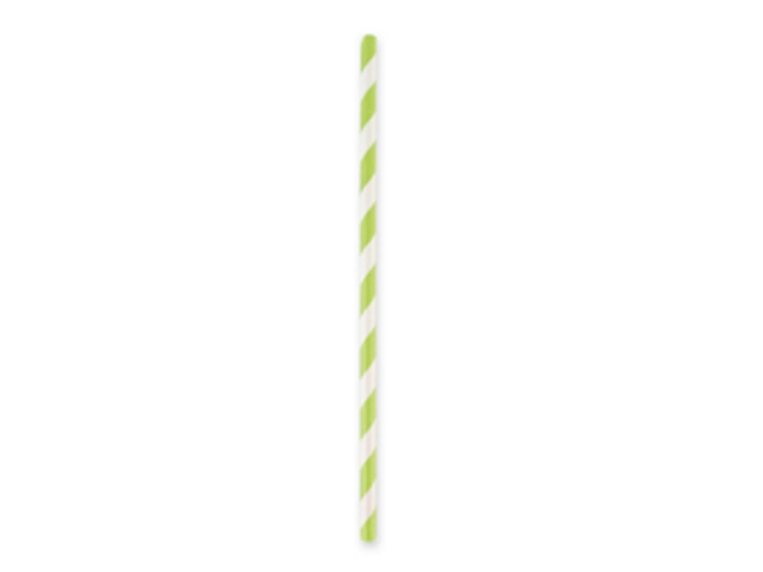 Pailles en papier droites, ø 6 mm, longueur 197 mm, couleur vert/blanc