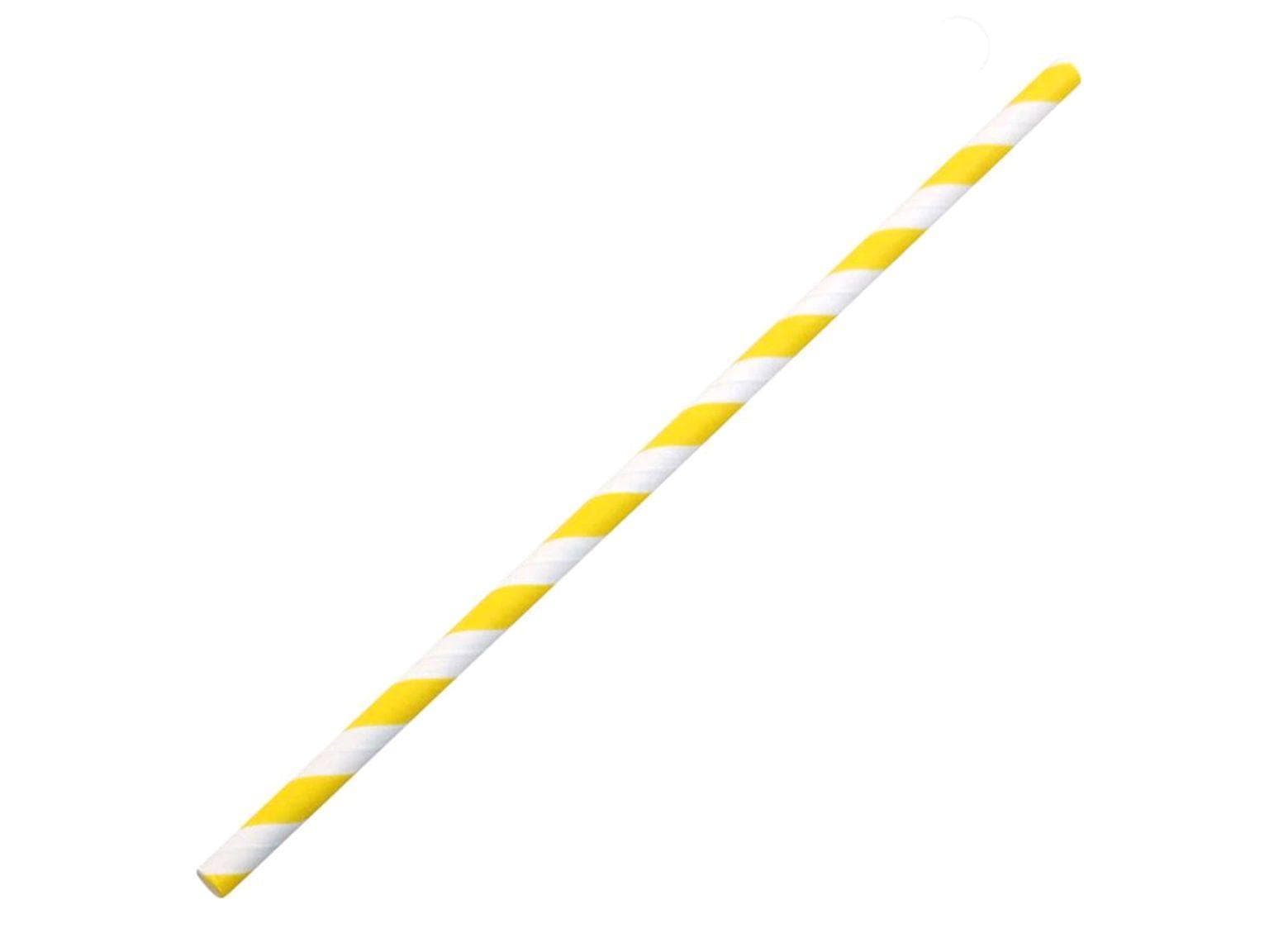 Pailles en papier droites, ø 6 mm, longueur 195 mm, couleur jaune/blanc