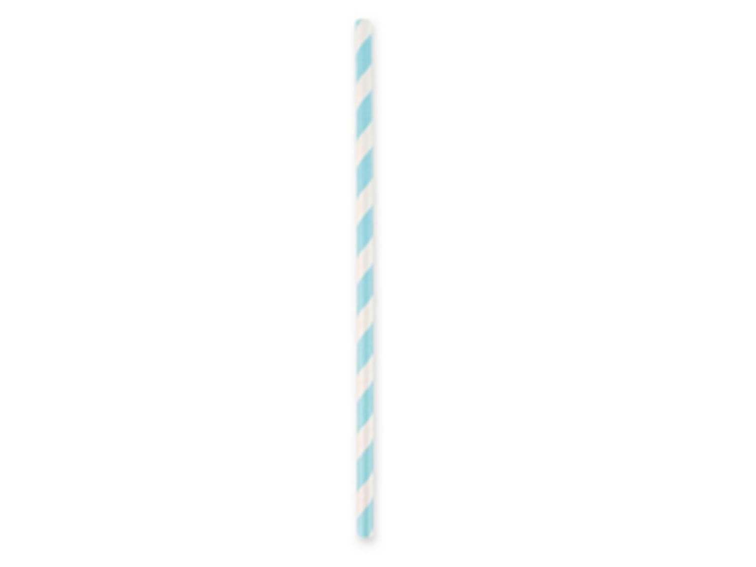 Pailles en papier droites, ø 6 mm, longueur 197 mm, couleur bleu clair/blanc