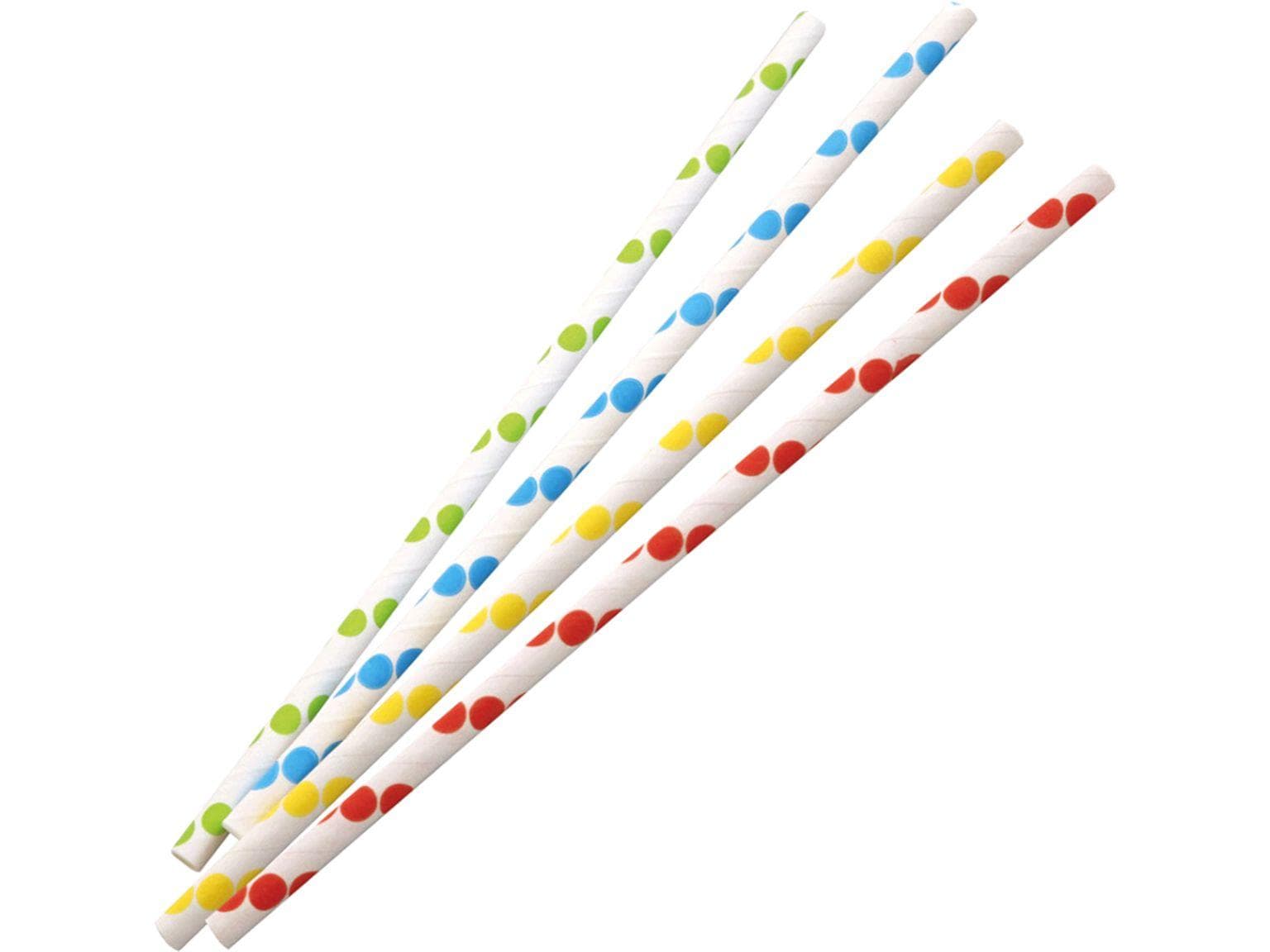 Pailles en papier droites, ø 6 mm, longueur 195 mm, couleur rouge/blanc