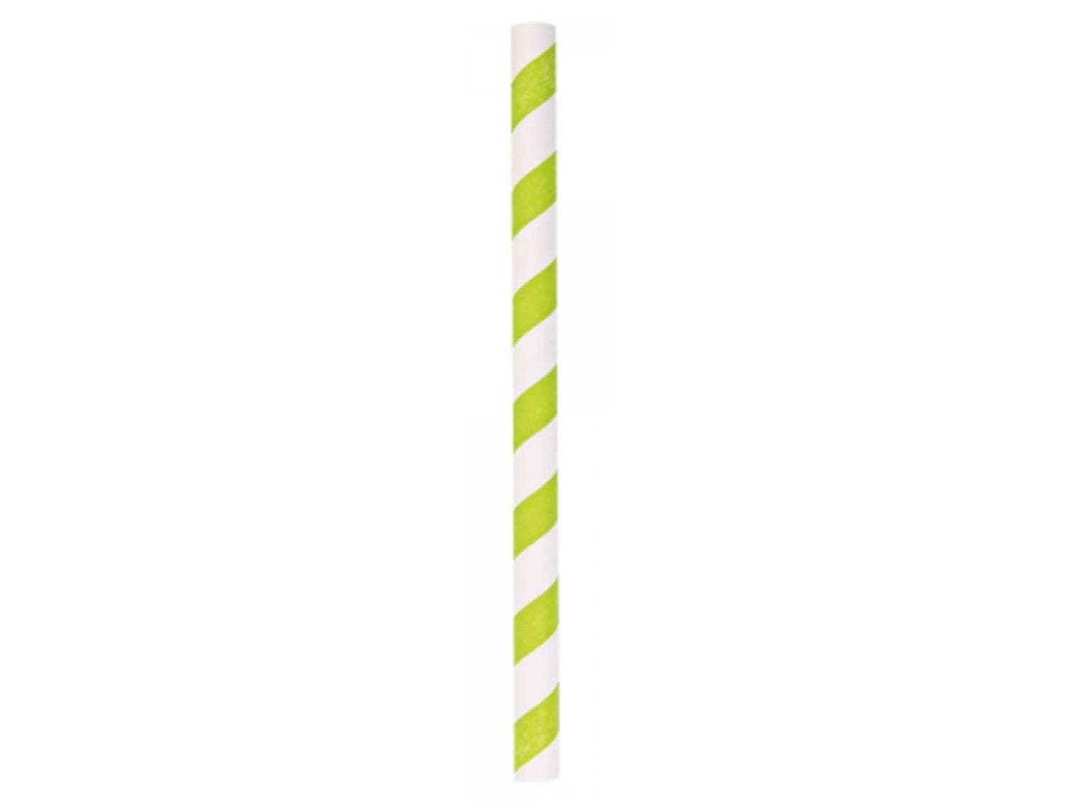 Pailles à cocktail droites en papier, ø 8 mm, longueur 130 mm, couleur vert/blanc