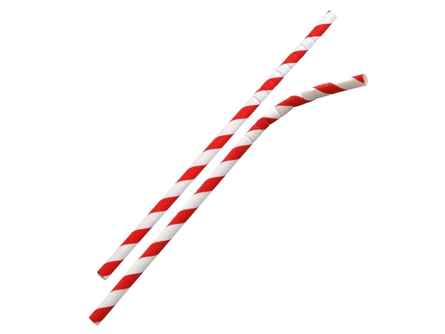 Cannucce di carta con curvatura, ø 6 mm, lunghezza 197 mm, colore rosso/bianco