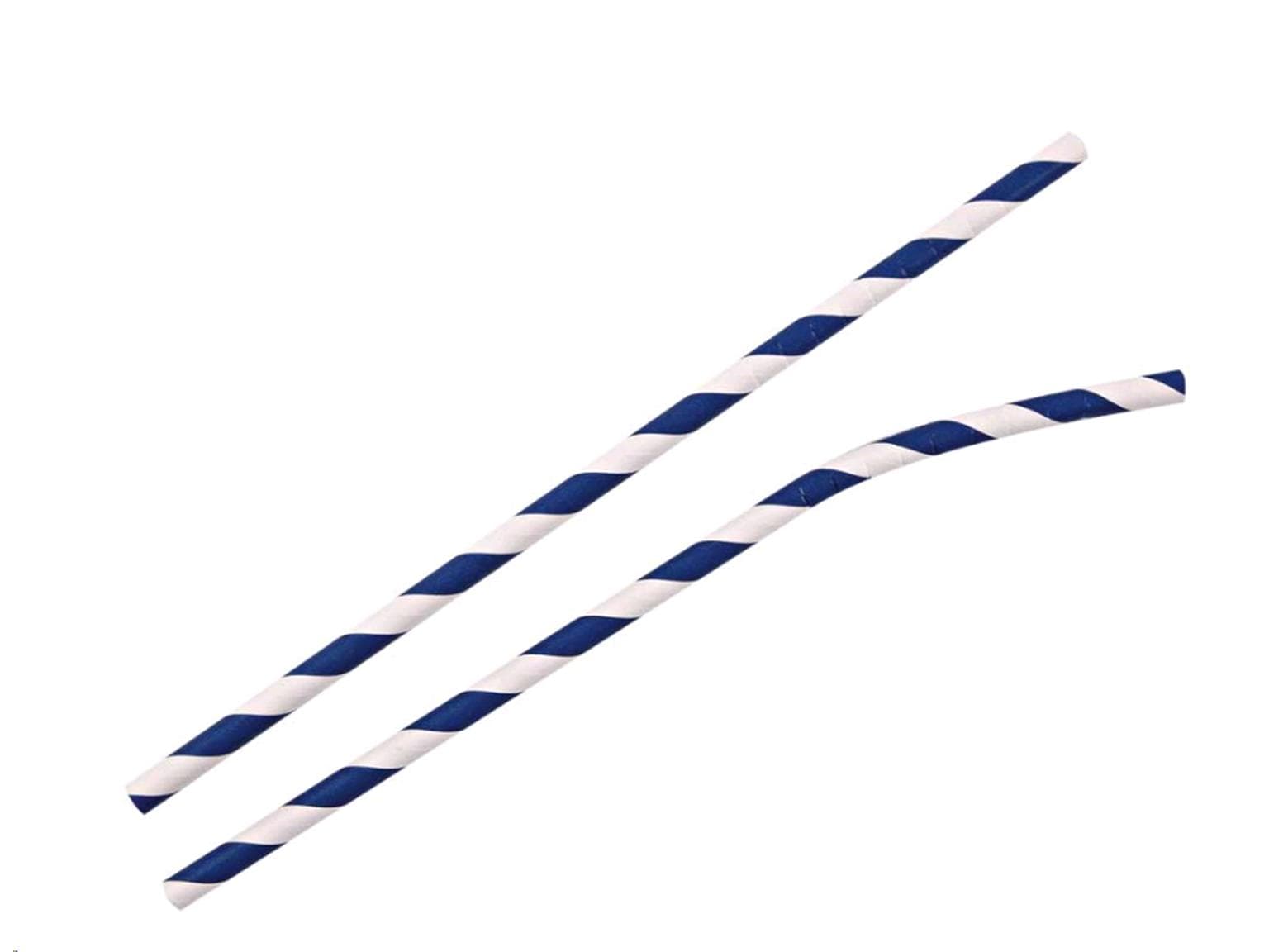 Pailles en papier courbées, ø 6 mm, longueur 197 mm, couleur bleu foncé/blanc