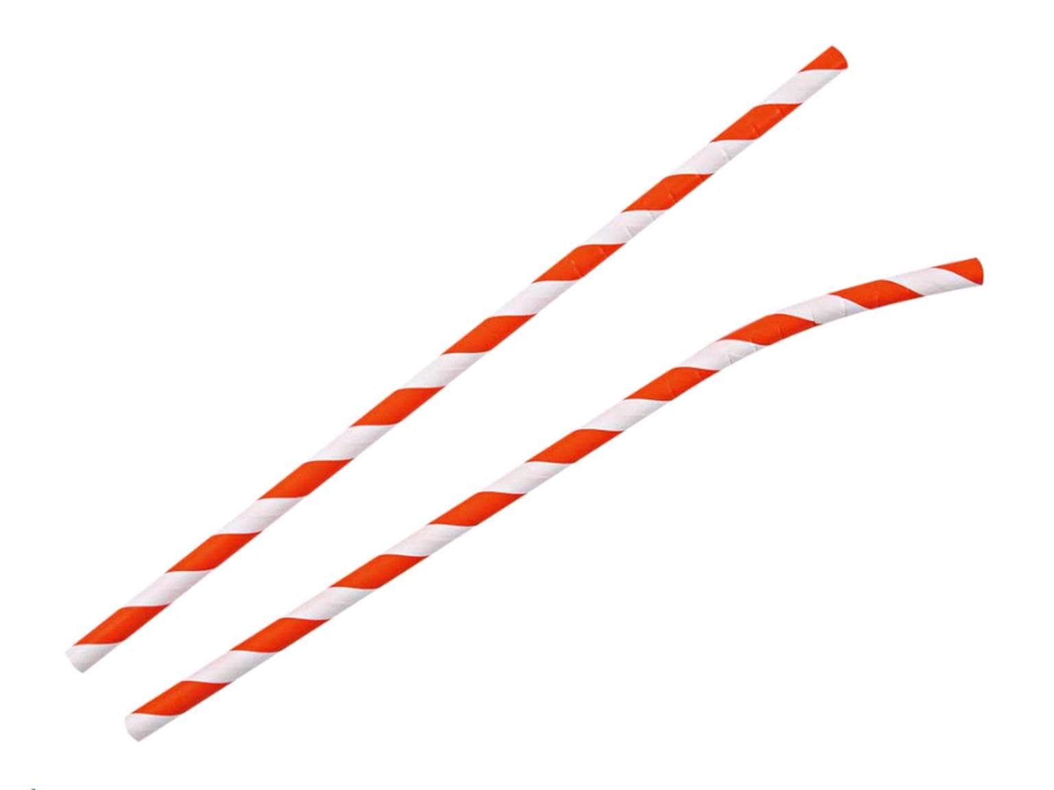Cannucce di carta con curvatura, ø 6 mm, lunghezza 195 mm, colore arancione/bianco