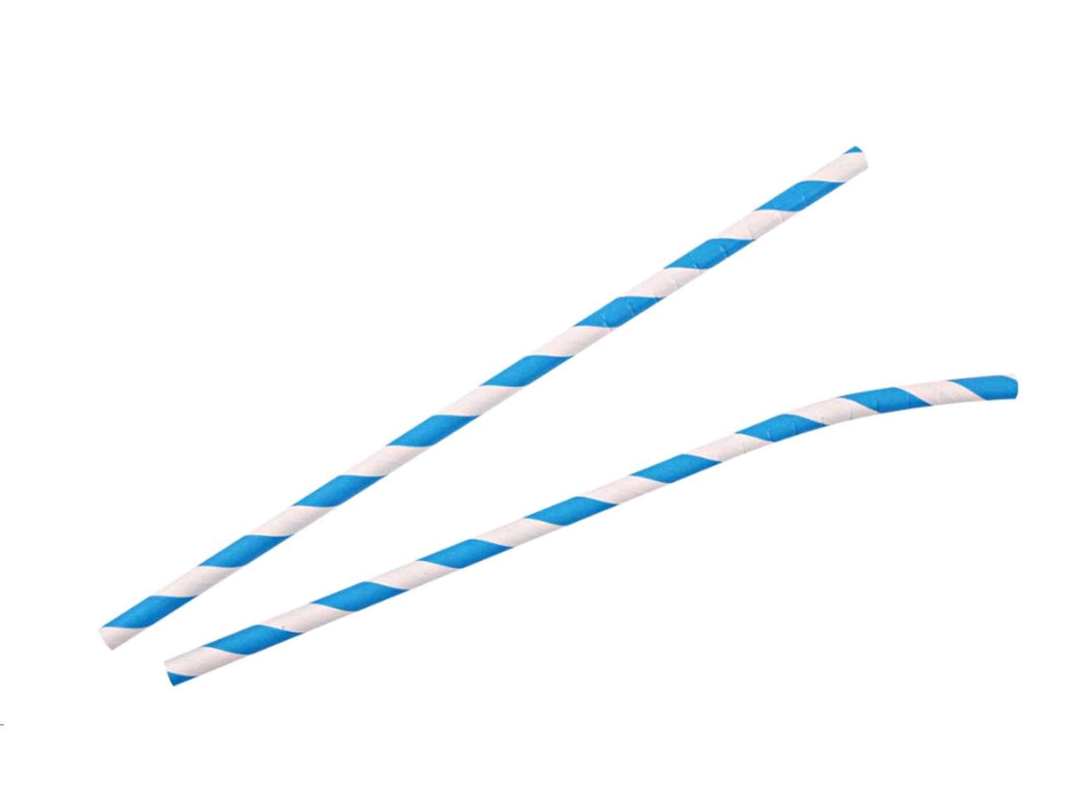 Pailles en papier courbées, ø 6 mm, longueur 195 mm, couleur bleu clair/blanc