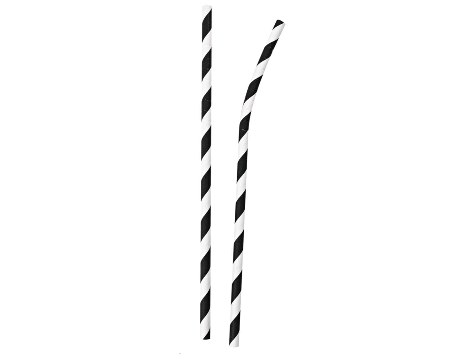 Cannucce di carta con curvatura, ø 6 mm, lunghezza 195 mm, colore nero/bianco