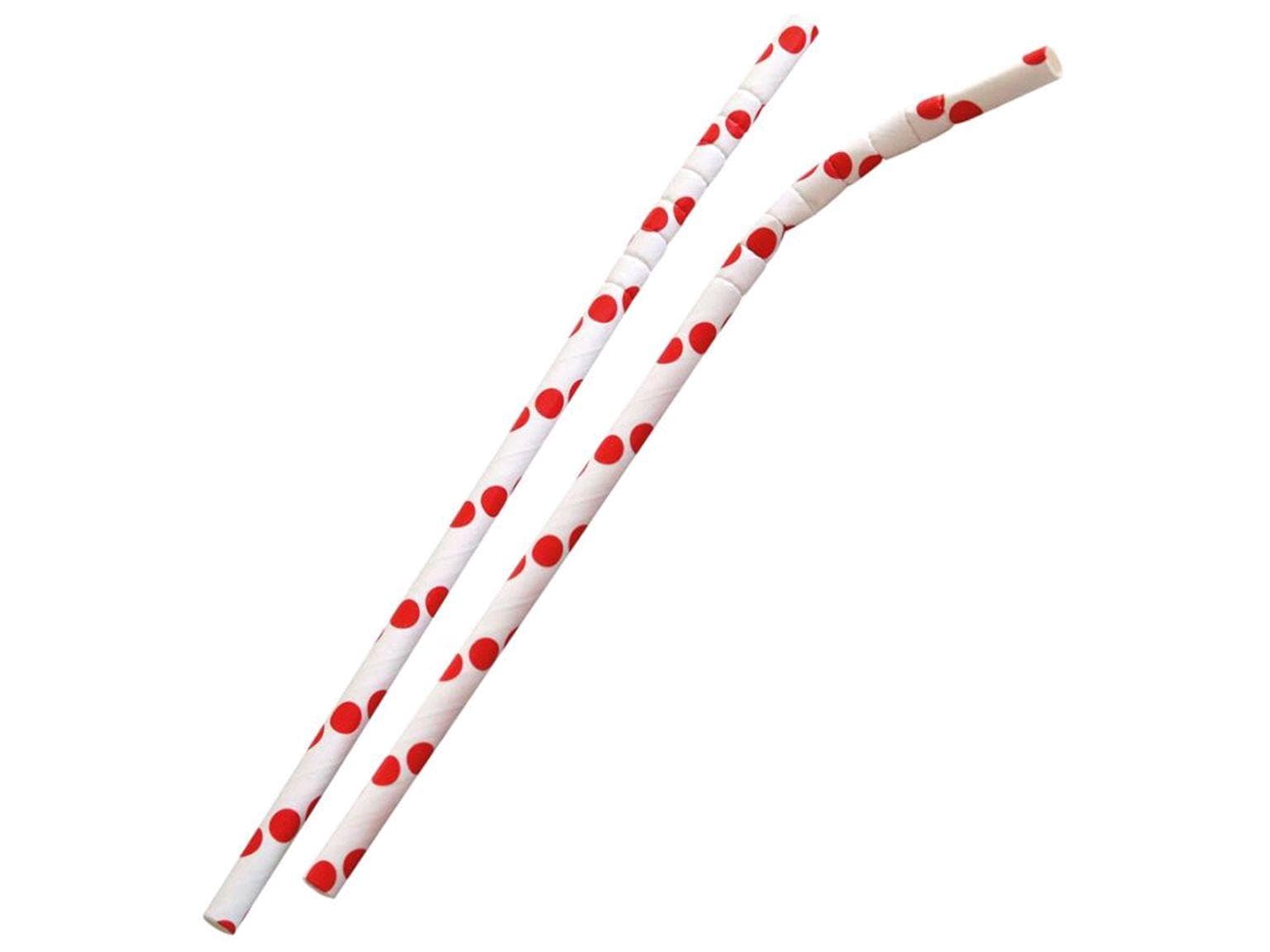 Cannucce di carta con curvatura, ø 6 mm, lunghezza 195 mm, colore rosso/bianco