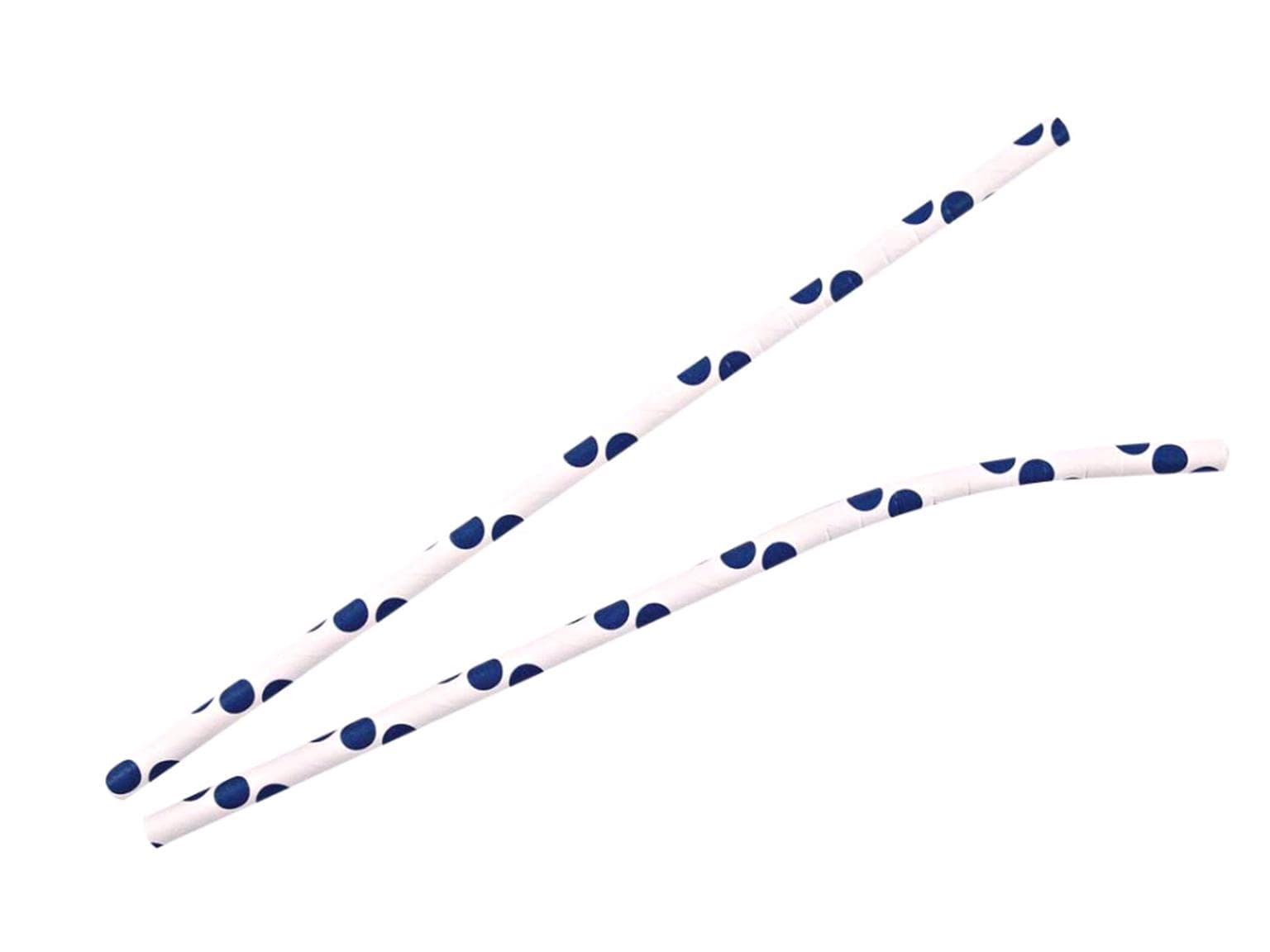 Pailles en papier courbées, ø 6 mm, longueur 197 mm, couleur bleu foncé/blanc