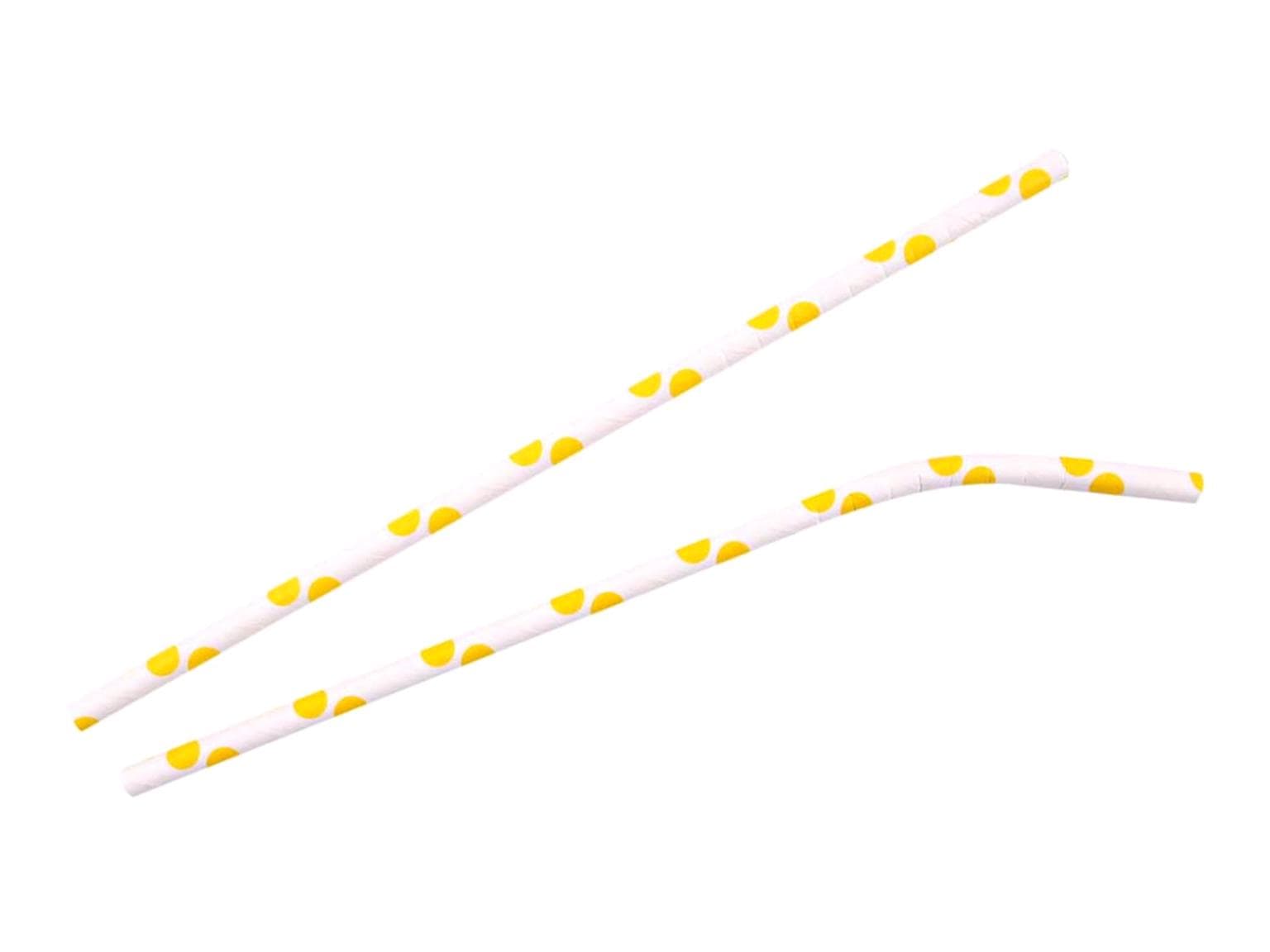 Pailles en papier courbées, ø 6 mm, longueur 197 mm, couleur jaune/blanc