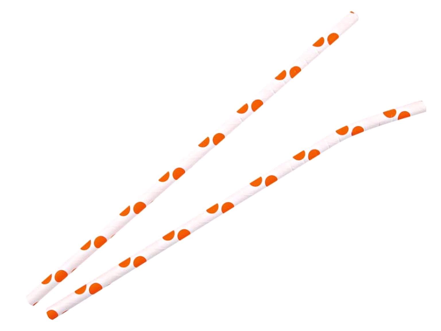 Cannucce di carta con curvatura, ø 6 mm, lunghezza 195 mm, colore arancione/bianco