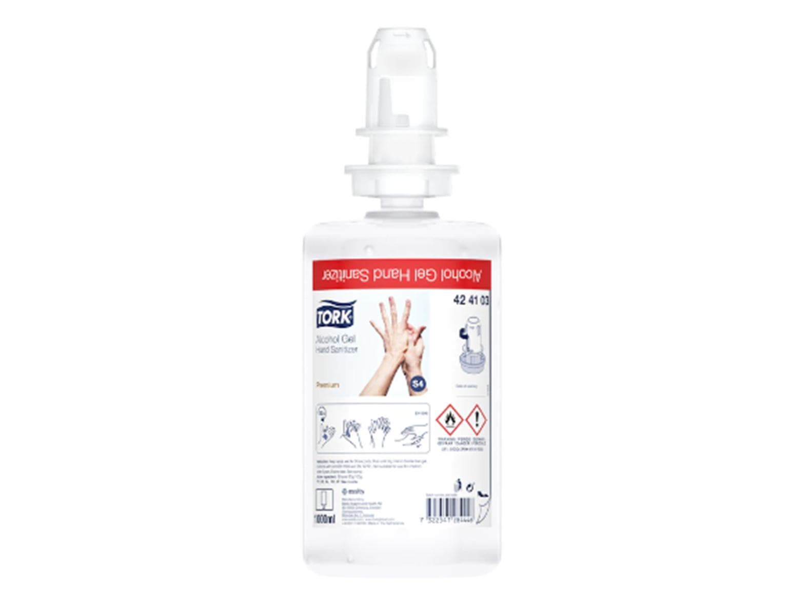 Gel désinfectant pour les mains Tork Premium, bouteille de 1 litre, incolore, système S4