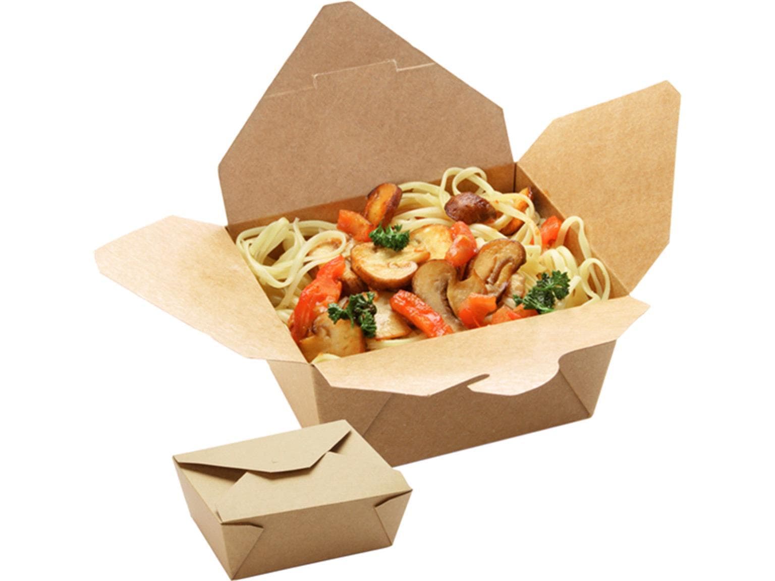Scatola porta-menù rettangolare in cartone kraft marrone, rivestita internamente in PE, 1300 ml,