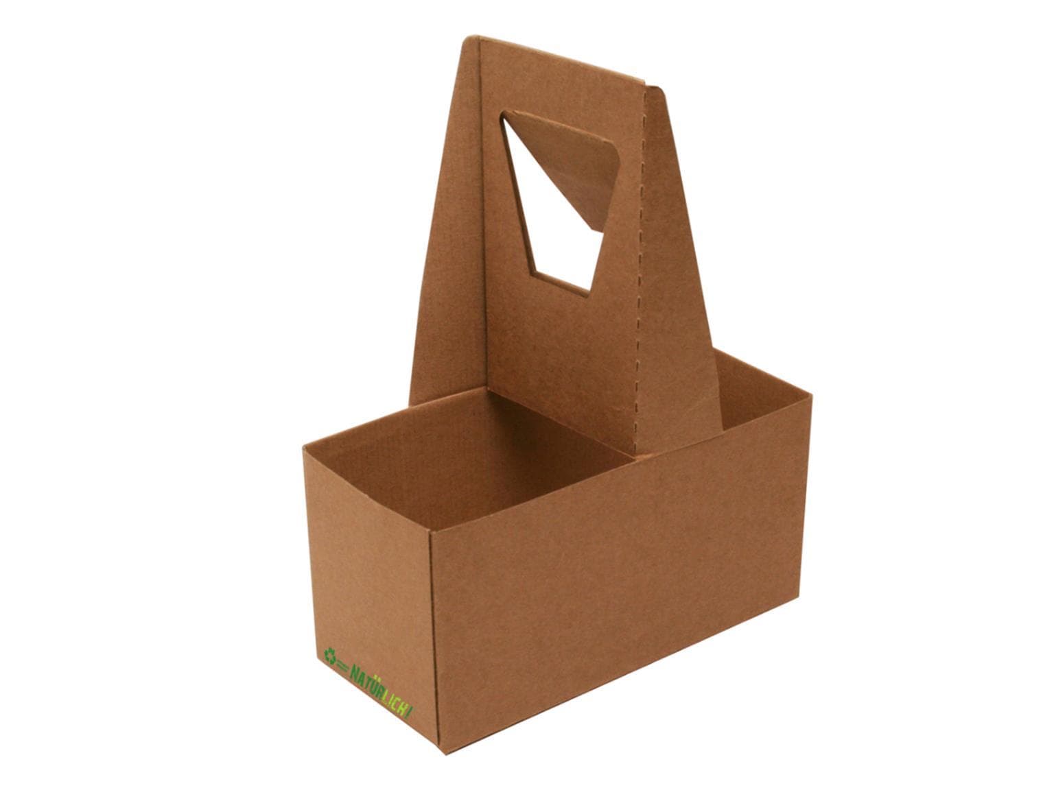 Boîte de transport pour 2 tasses, en carton brun, certifiée FSC®, avec norme