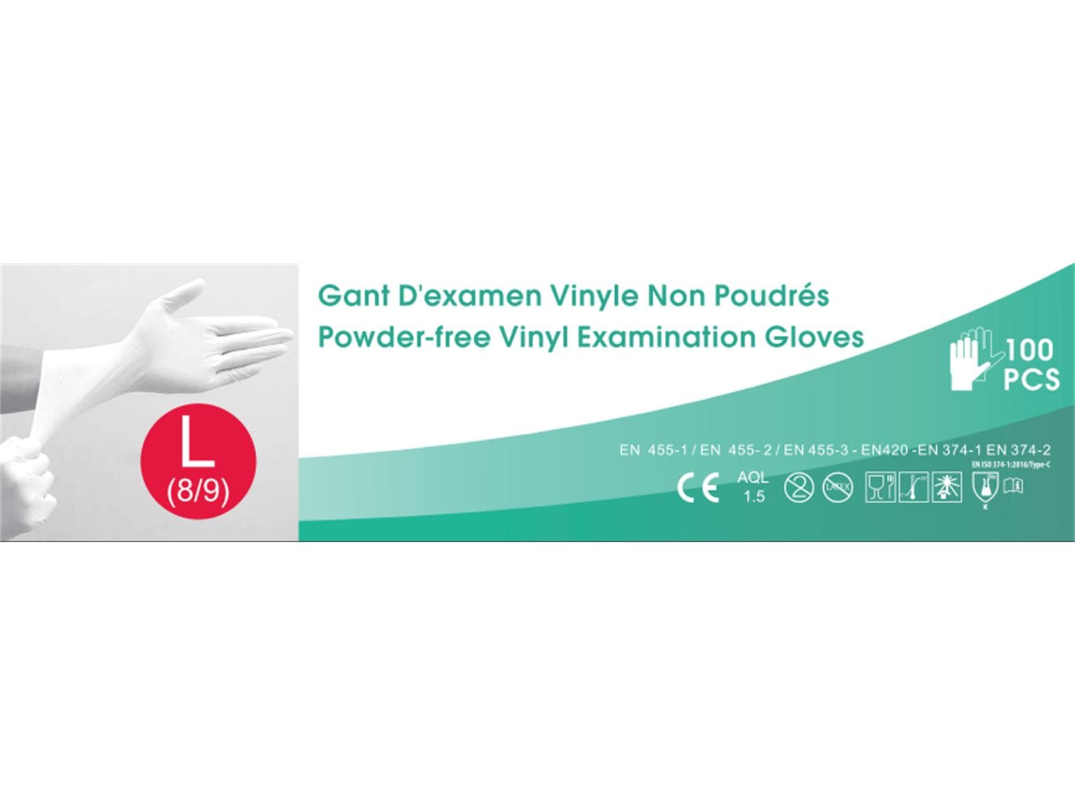 Gants en vinyle, taille L, transparents, non poudrés, non stériles