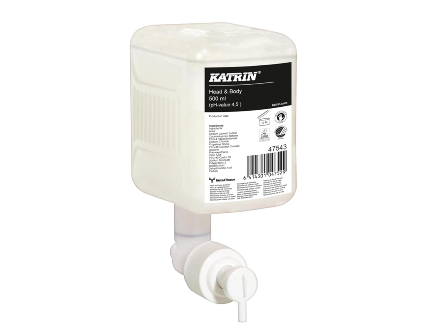 Gel douche Katrin Tête et Corps, 0,5 litre adapté au distributeur 92186, 90205,