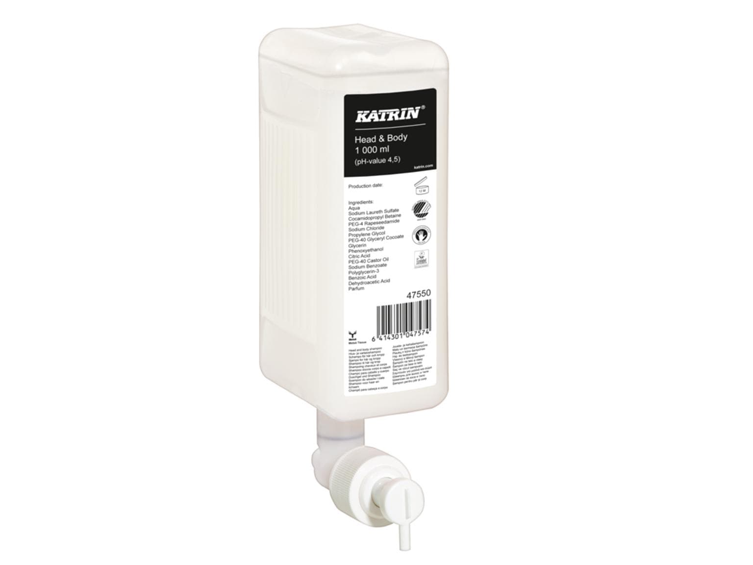 Gel douche Katrin Tête et Corps, 1 litre, compatible avec les distributeurs 92209 et 90229