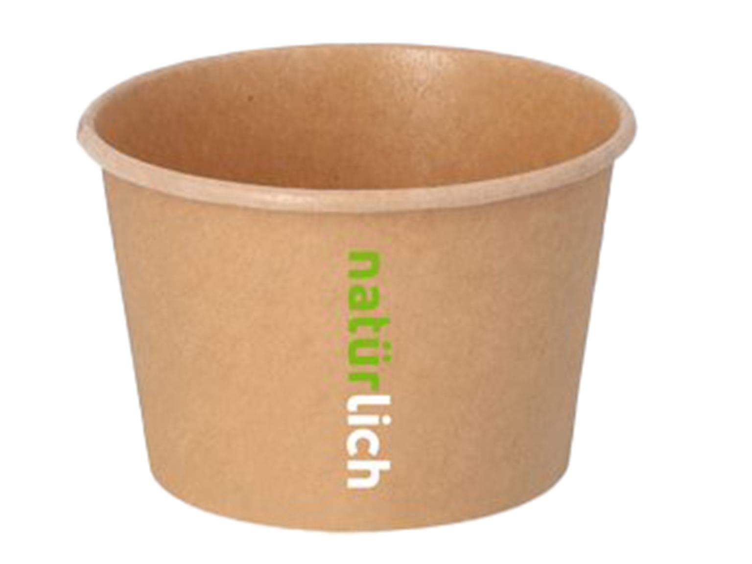 Coppetta gelato rotonda in carta kraft marrone, 200 ml, ø 96 mm, altezza 63 mm,