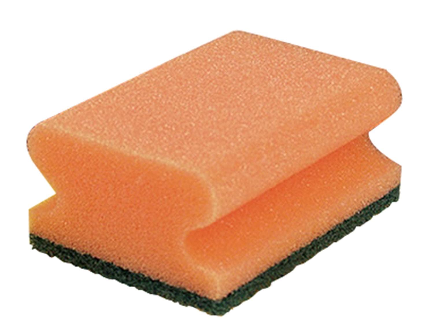 Éponge à récurer 15 x 7 x 4,5 cm, orange/vert, éponge PU avec manche