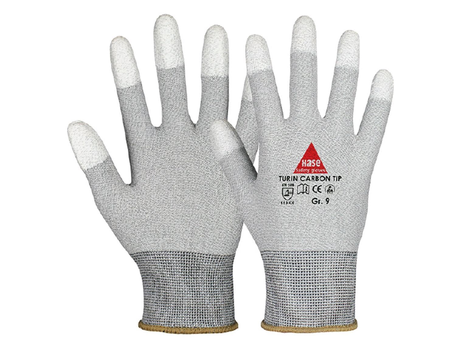 Gant de montage, gris, antistatique selon EN 16350, tricot nylon/carbone