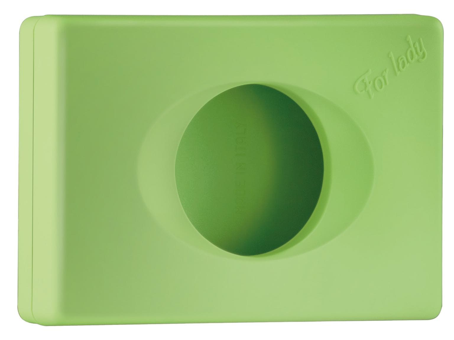 Distributore di sacchetti igienici di colore verde, 135 x 95 x 32 mm, plastica