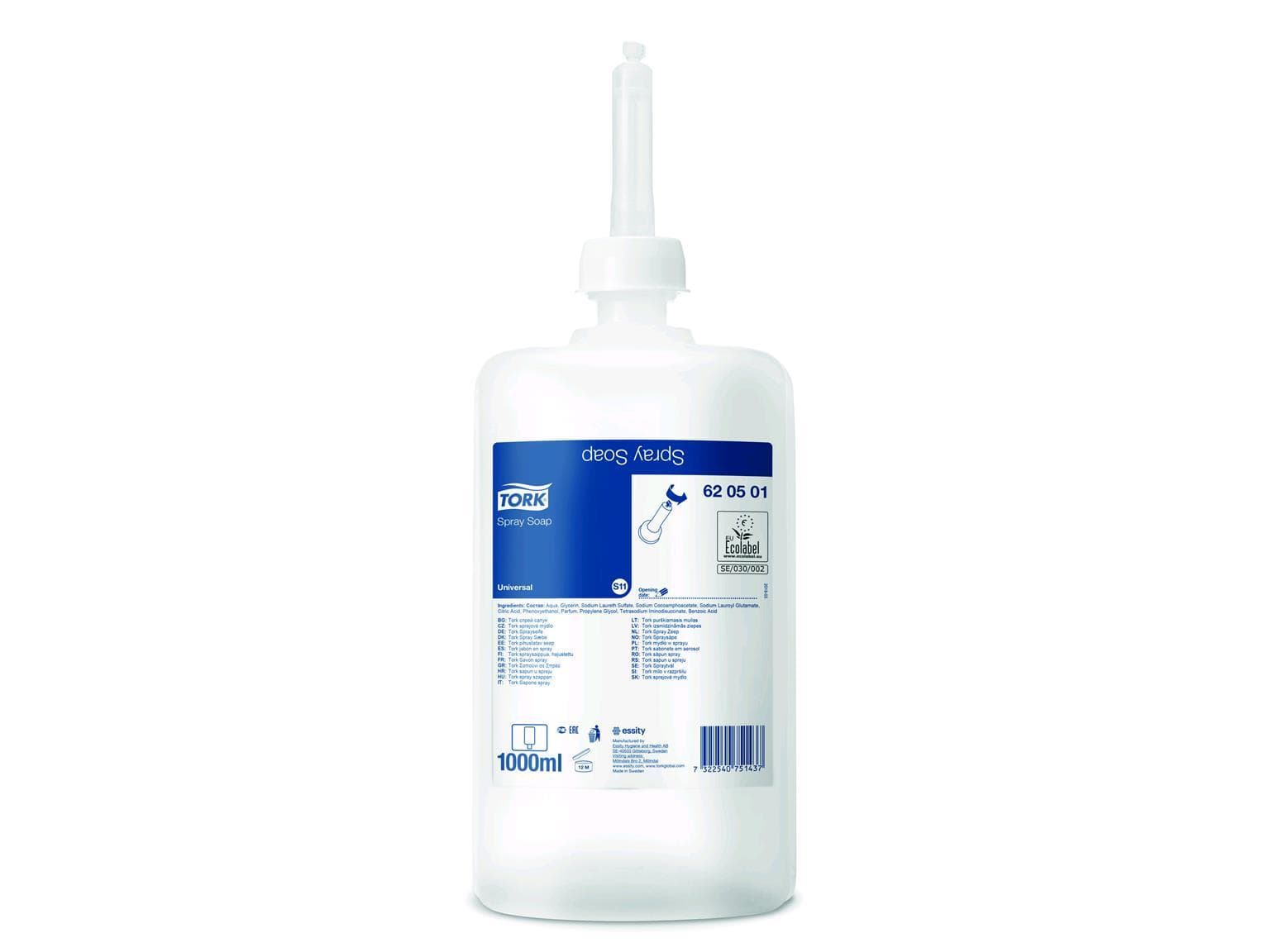 Savon en spray Tork Universal parfumé (S11), flacon de 1 litre, incolore, doux