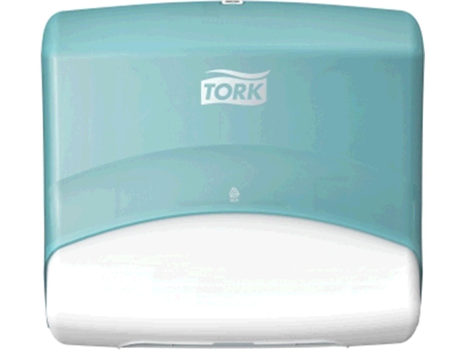 Distributore singolo di fazzoletti Tork Performance, turchese+bianco, H394 x L427 x P206 mm,