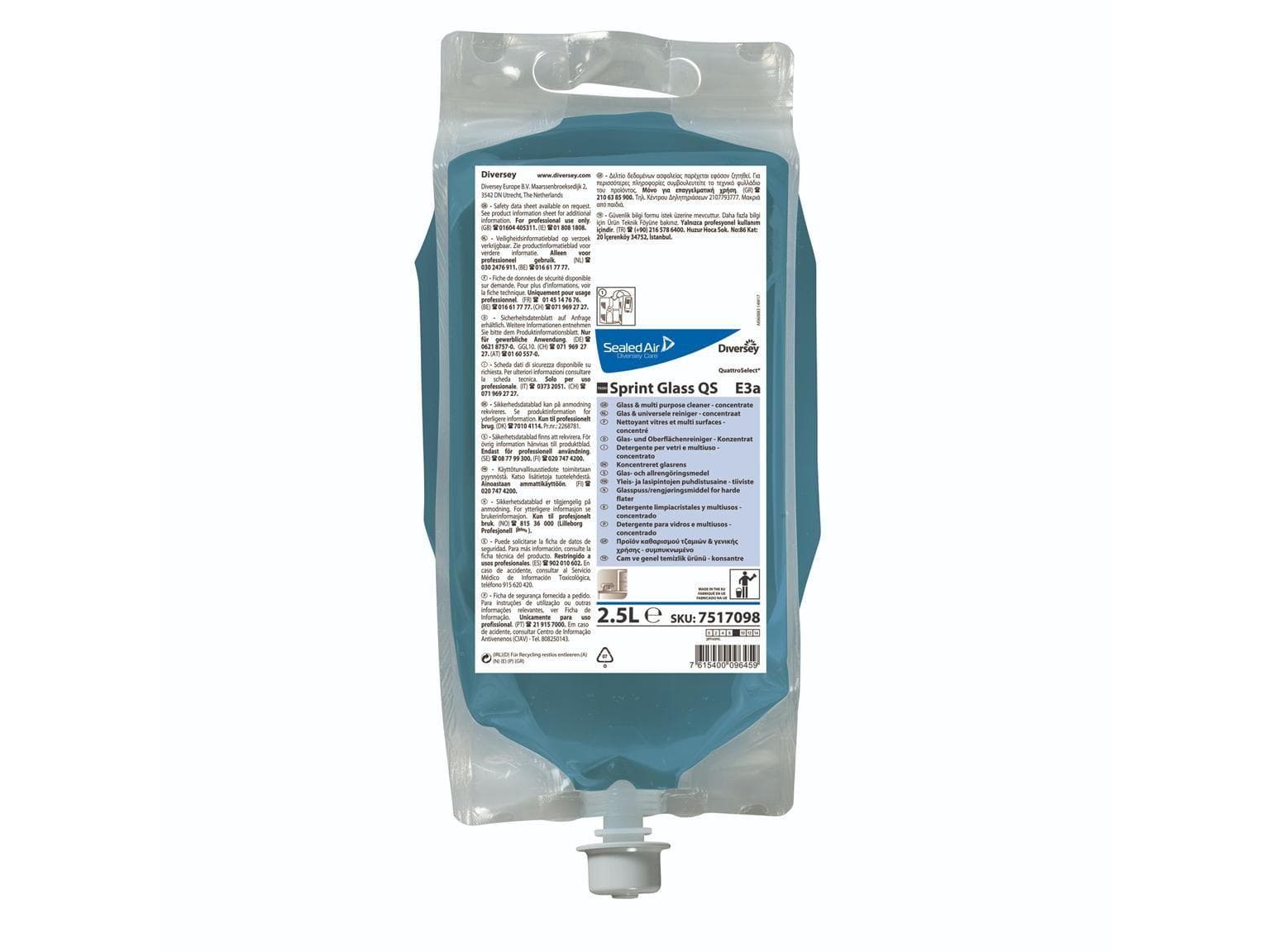 Detergente per vetri e superfici TASKI Sprint Glass QS E3a, 2 sacchetti da 2,5 L