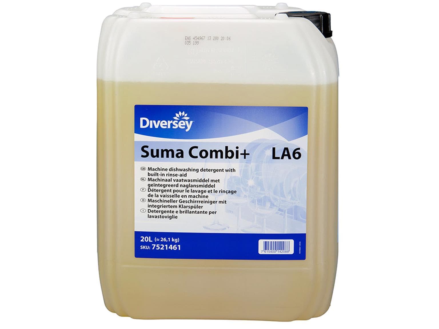 Detersivo e brillantante per lavastoviglie SUMA Combi+ LA6, tanica da 20 l