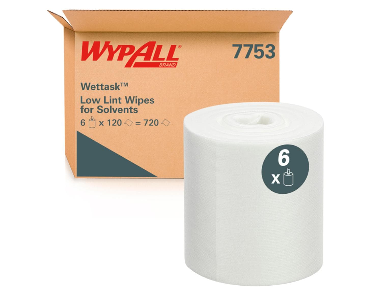 Lingettes Wypall Wettask blanches 30,5 x 15 cm, rouleau de 120 lingettes