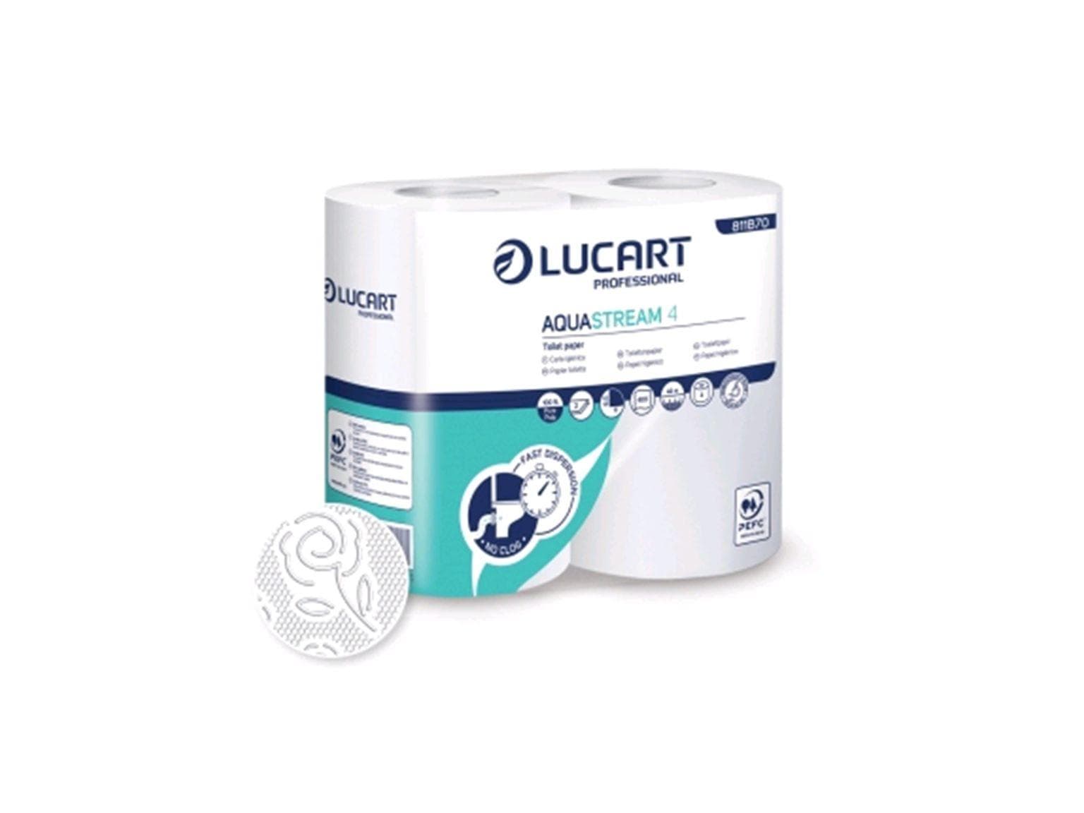 Carta igienica Aquastream 4, 100% cellulosa, 2 veli, bianco brillante, 400 fogli, dissolvente