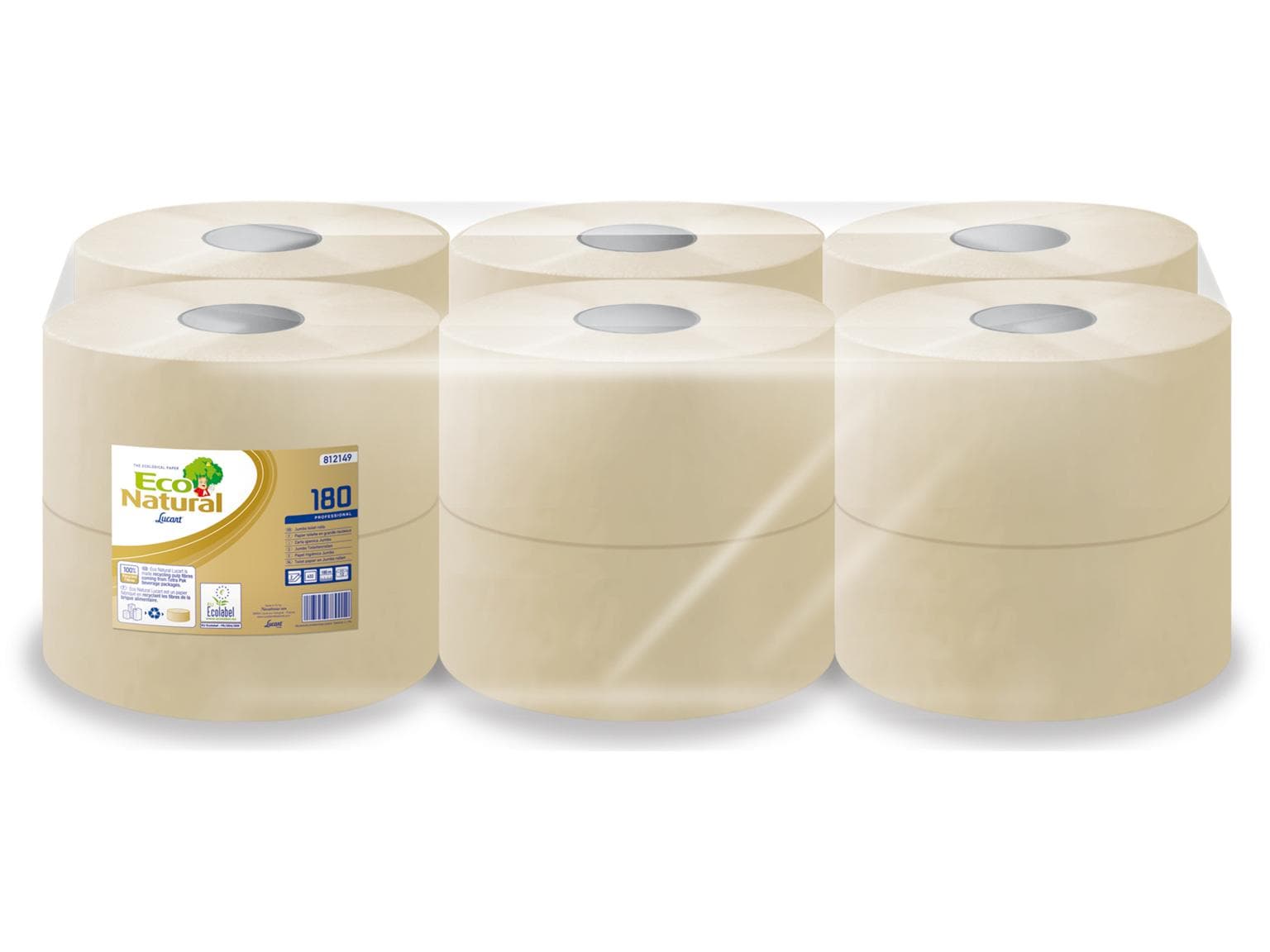 Carta igienica ECO Natural 180, Jumbo, cartone per bevande riciclato al 100%,