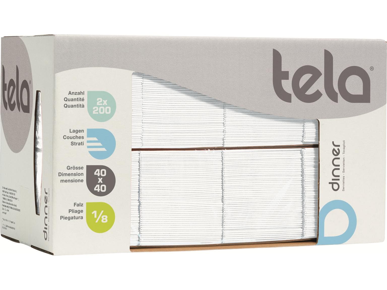 Tovaglioli Tela Guestline Dinner 3 veli 40 x 40 cm, piega a 1/8, bianco