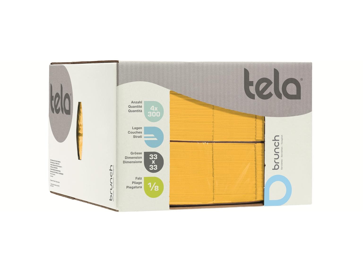 Serviettes Tela Guestline Brunch 2 plis 33 x 33 cm, pli 1/8, jaune