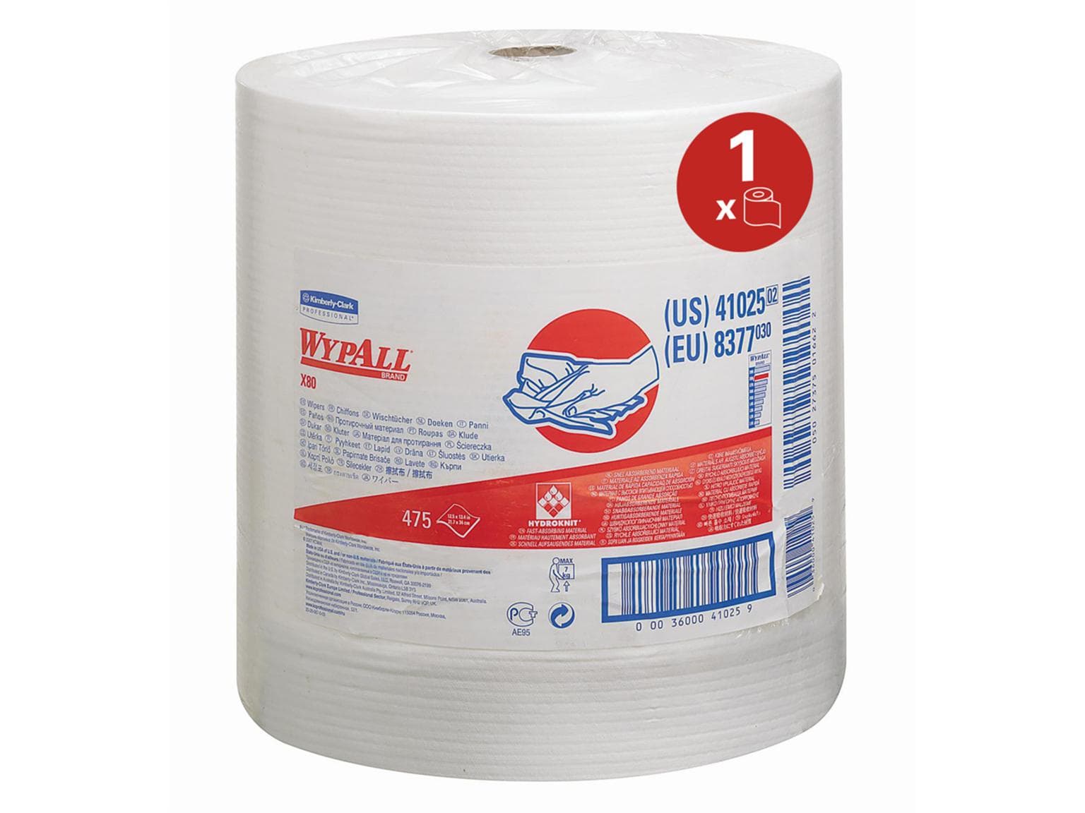 Rouleaux de chiffons Wypall X80 blancs 31,5 x 34 cm perforés 455 lingettes