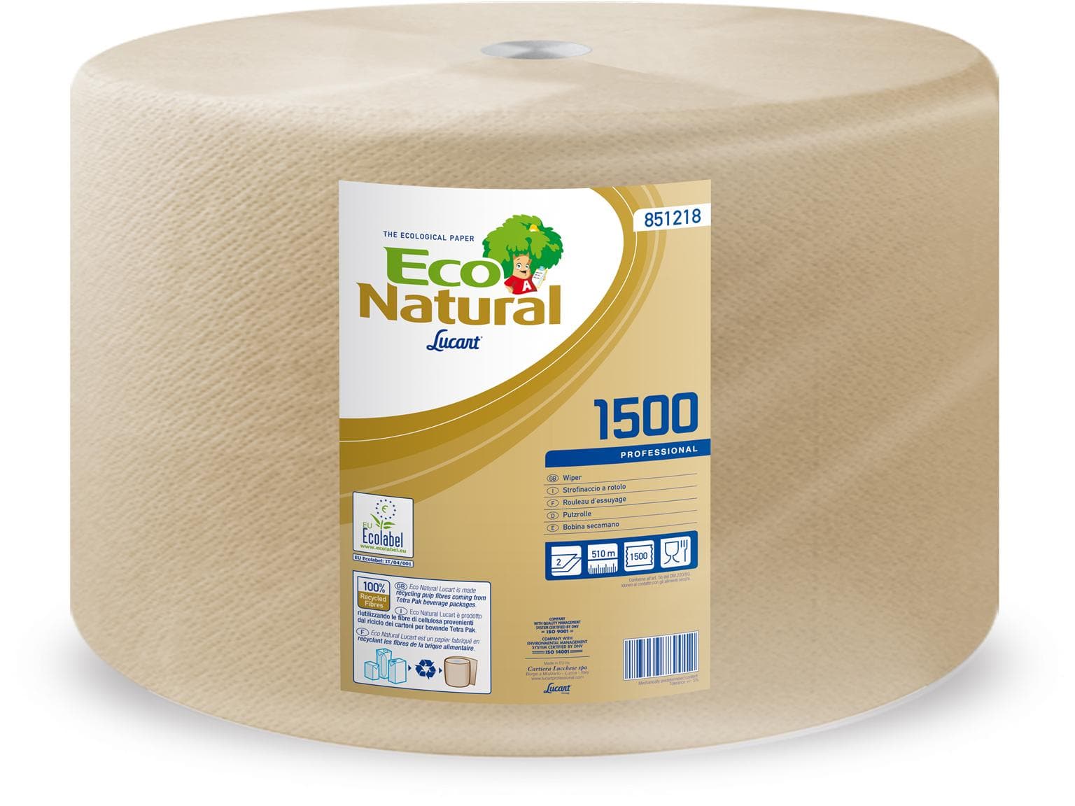 Rouleaux de chiffons de nettoyage ECO Natural 1500, carton de boisson 100 % recyclé, 2 plis,