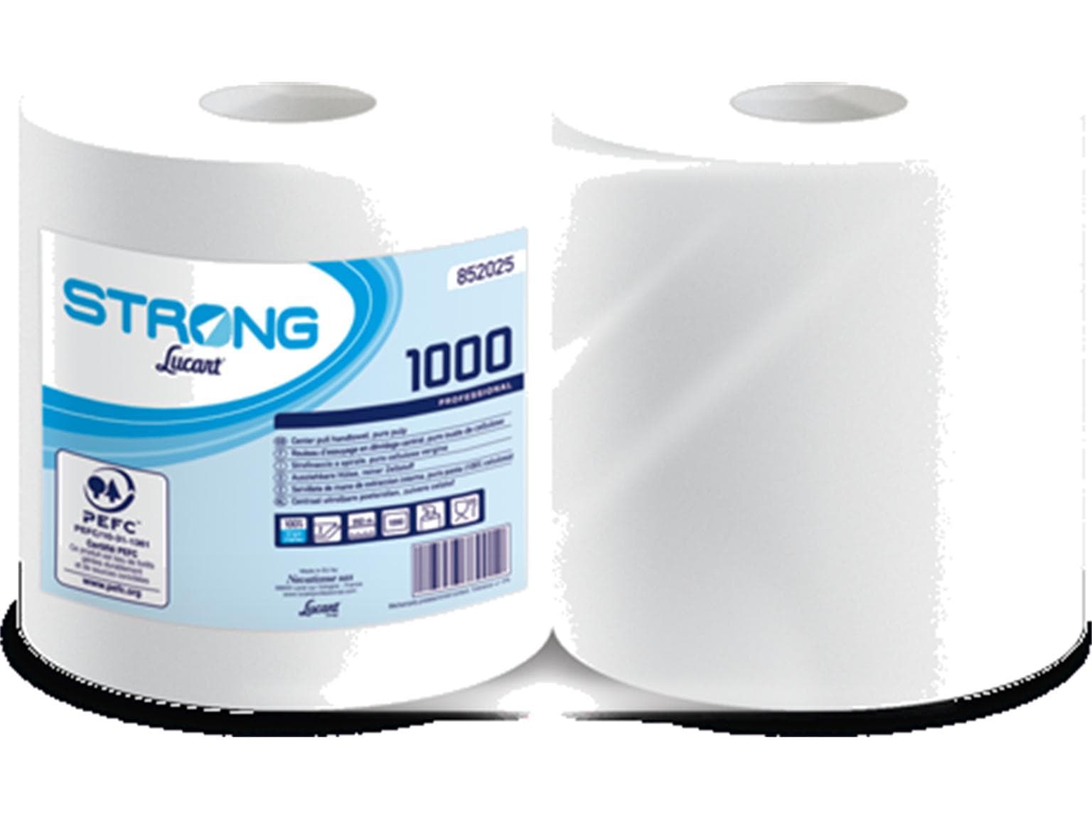 Rouleaux de chiffons de nettoyage Strong, 100 % cellulose, 2 plis, blanc brillant, 1000 coupons