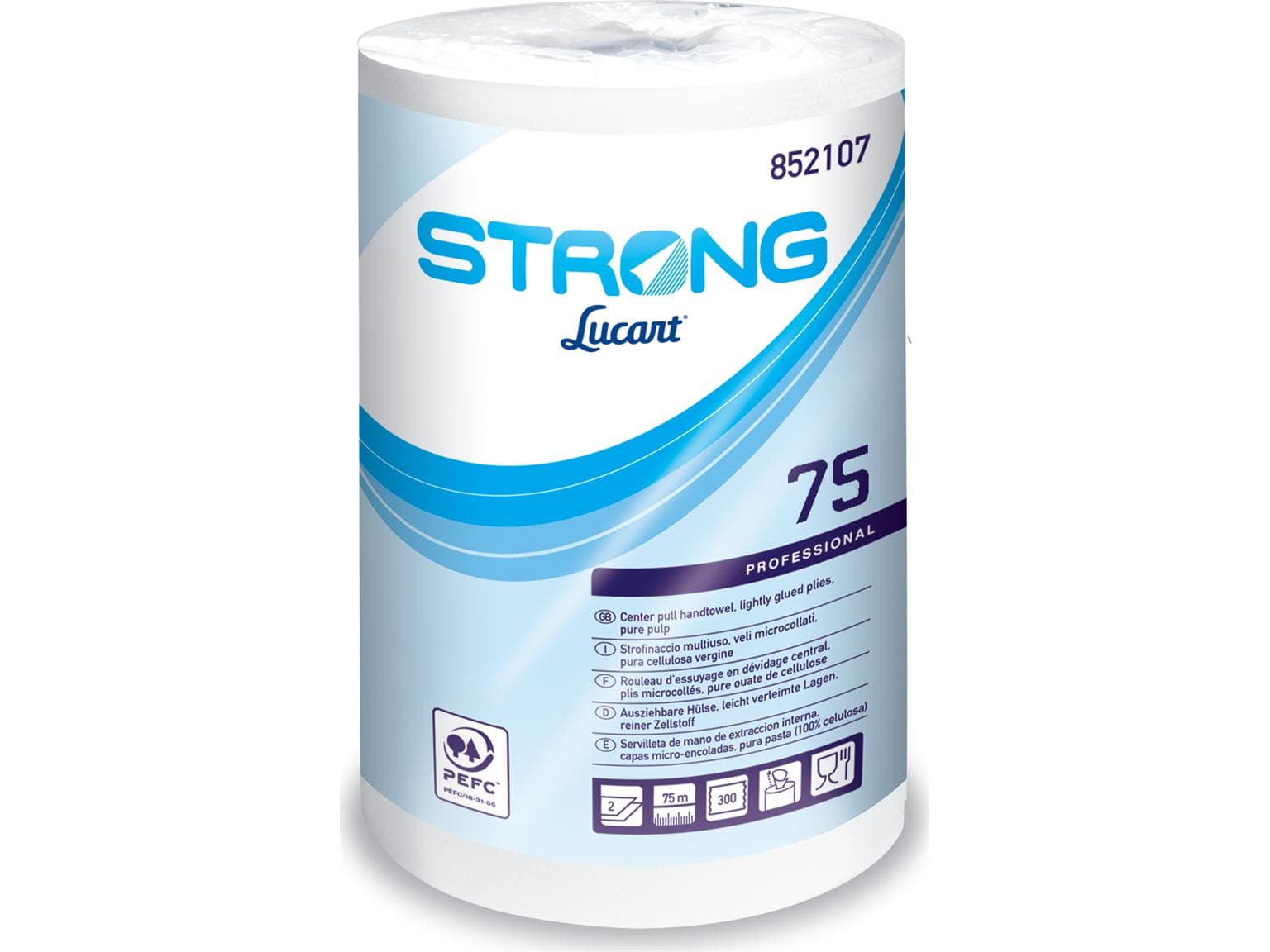 Rouleaux de chiffons de nettoyage Strong 75, 100 % cellulose, 2 plis, blanc brillant, 300 coupons