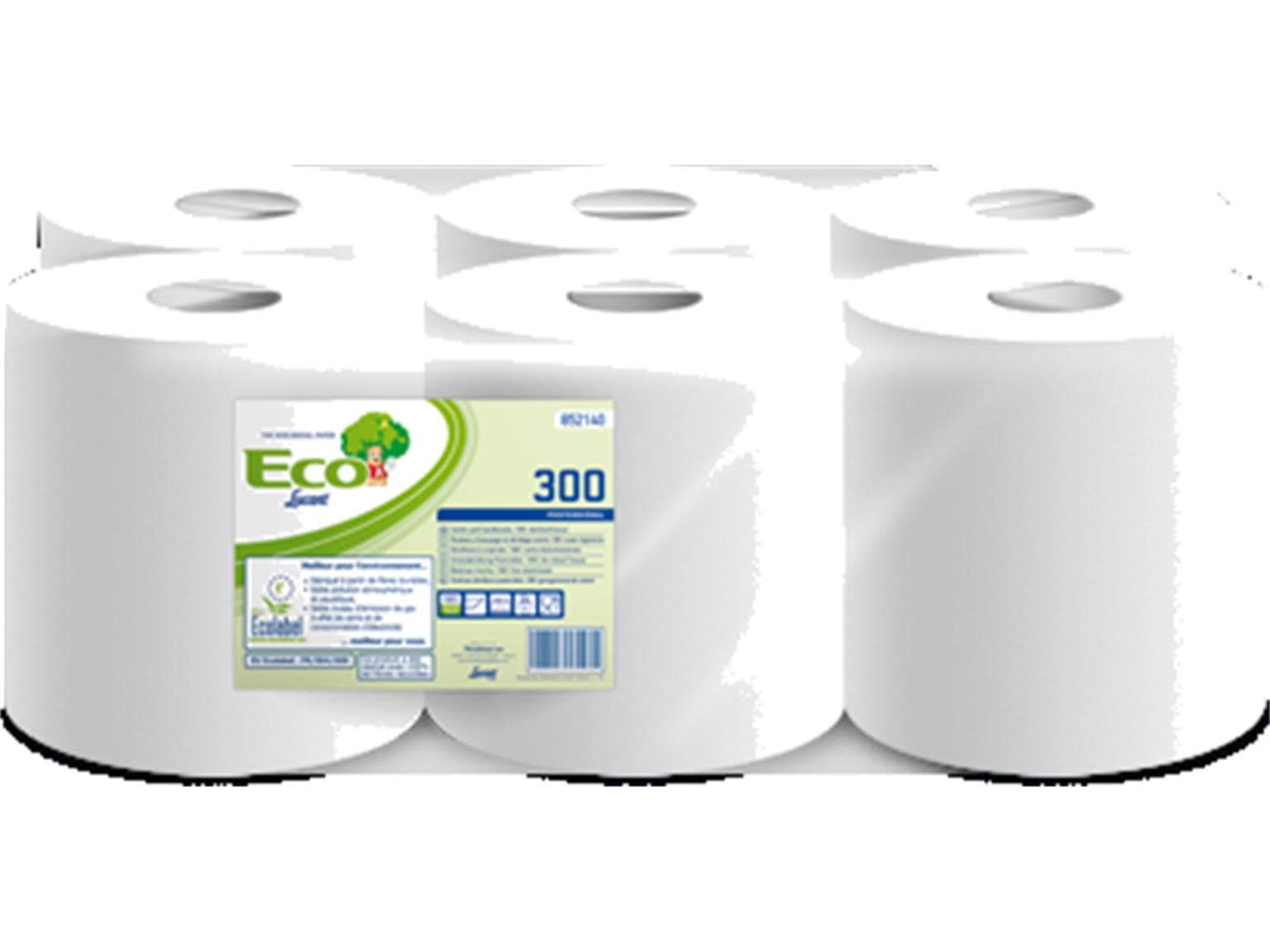 Rouleaux de chiffons de nettoyage Eco Lucart 300, recyclage 1 pli, blanc, 20 cm x 300 mètres courants, micro