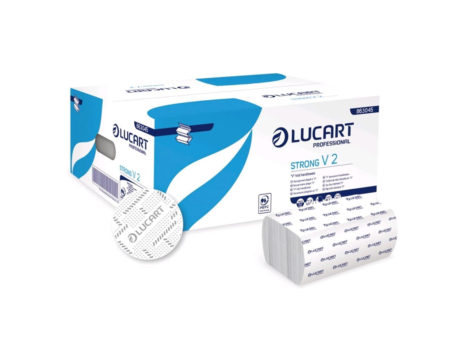 Asciugamani piegati Strong V2, 100% cellulosa 2 veli, bianco brillante, piega a V, 21 x 21 cm,